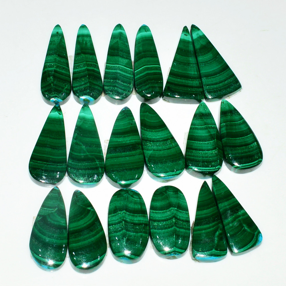 Image of 9 Pairs 237Cts Natural Malachite Loose Gemstone Cabochon Pair Lot for Silver Earrings 24x10  18x9mm #19063