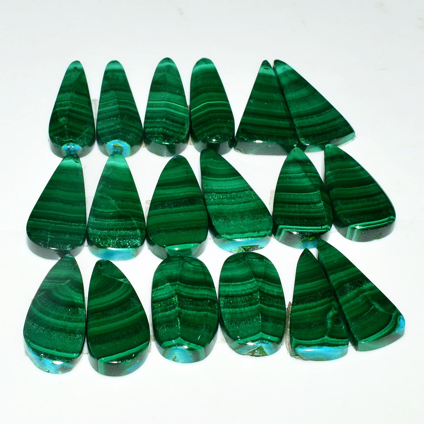 9 Pairs 237Cts Natural Malachite Loose Gemstone Cabochon Pair Lot for Silver Earrings 24x10 18x9mm 19063