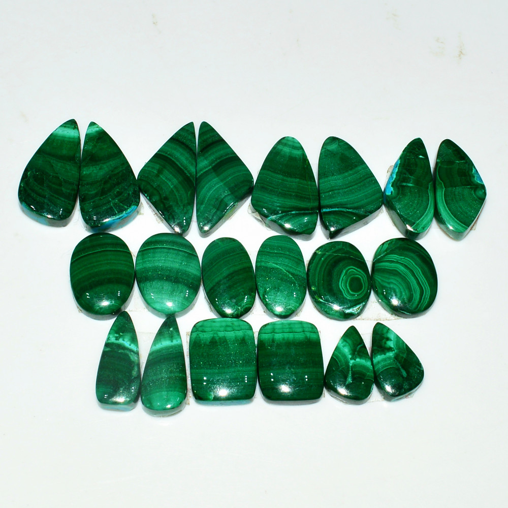 Image of 10 Pairs 160Cts Natural Malachite Loose Gemstone Cabochon Pair Lot for Silver Earrings 19x9  11x6mm #19065
