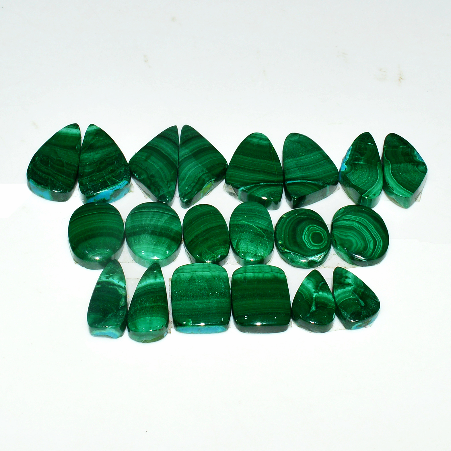 10 Pairs 160Cts Natural Malachite Loose Gemstone Cabochon Pair Lot for Silver Earrings 19x9  11x6mm 19065