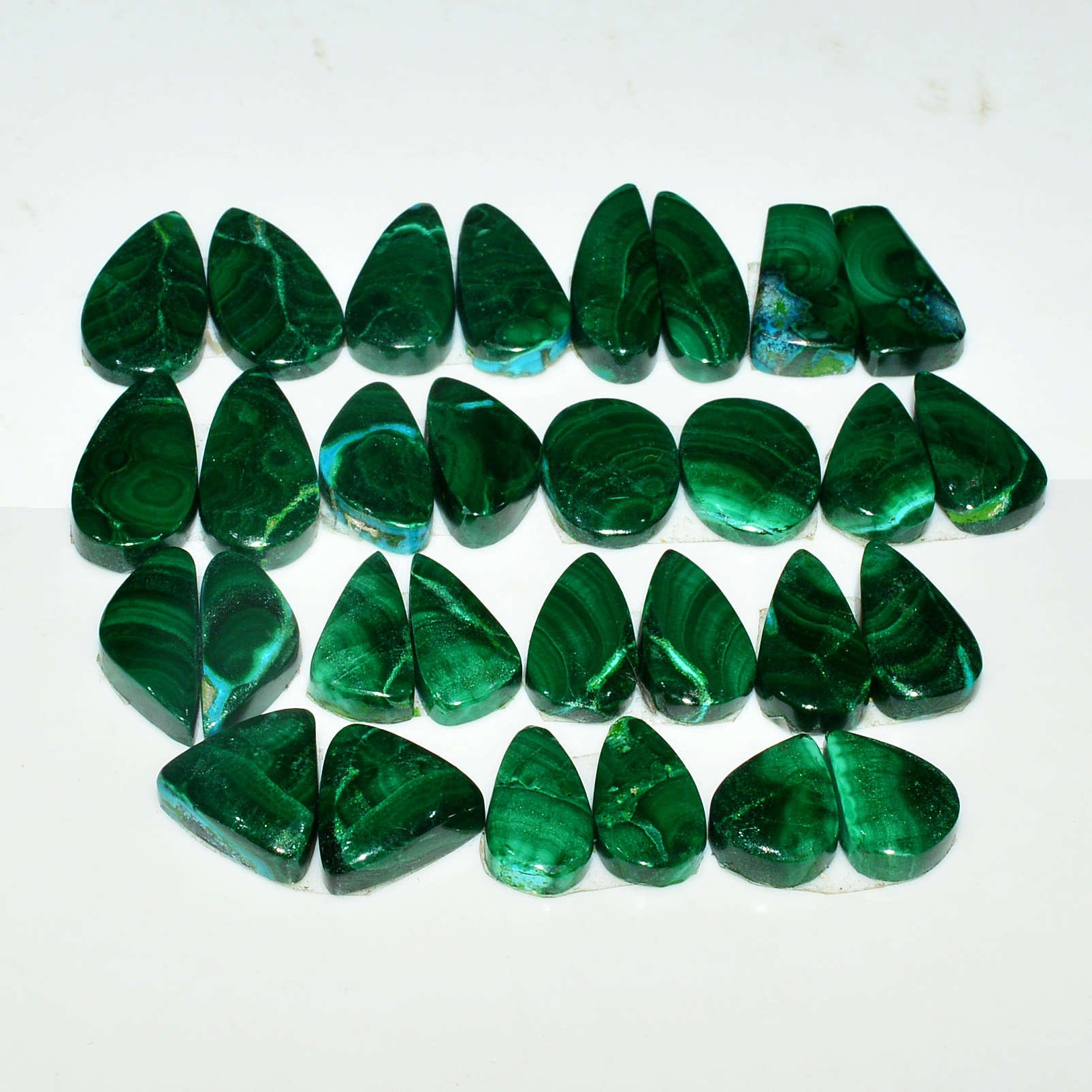 15 Pairs 167Cts Natural Malachite Loose Gemstone Cabochon Pair Lot for Silver Earrings 18x5  11x5mm 19067