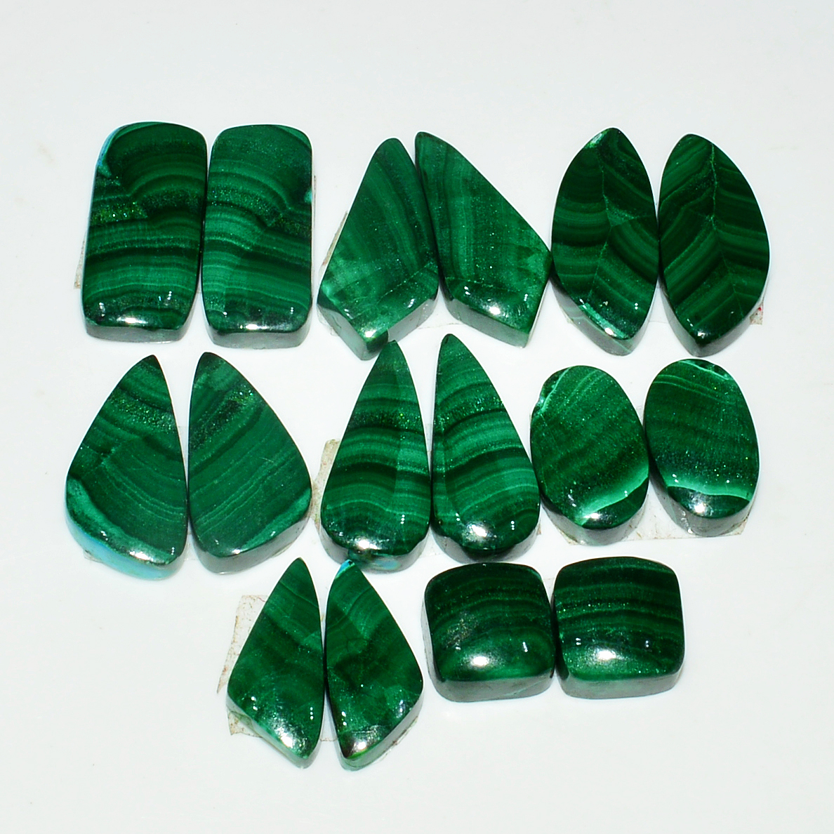 8 Pairs 150Cts Natural Malachite Loose Gemstone Cabochon Pair Lot for Silver Earrings 19x18 9x9mm 19068