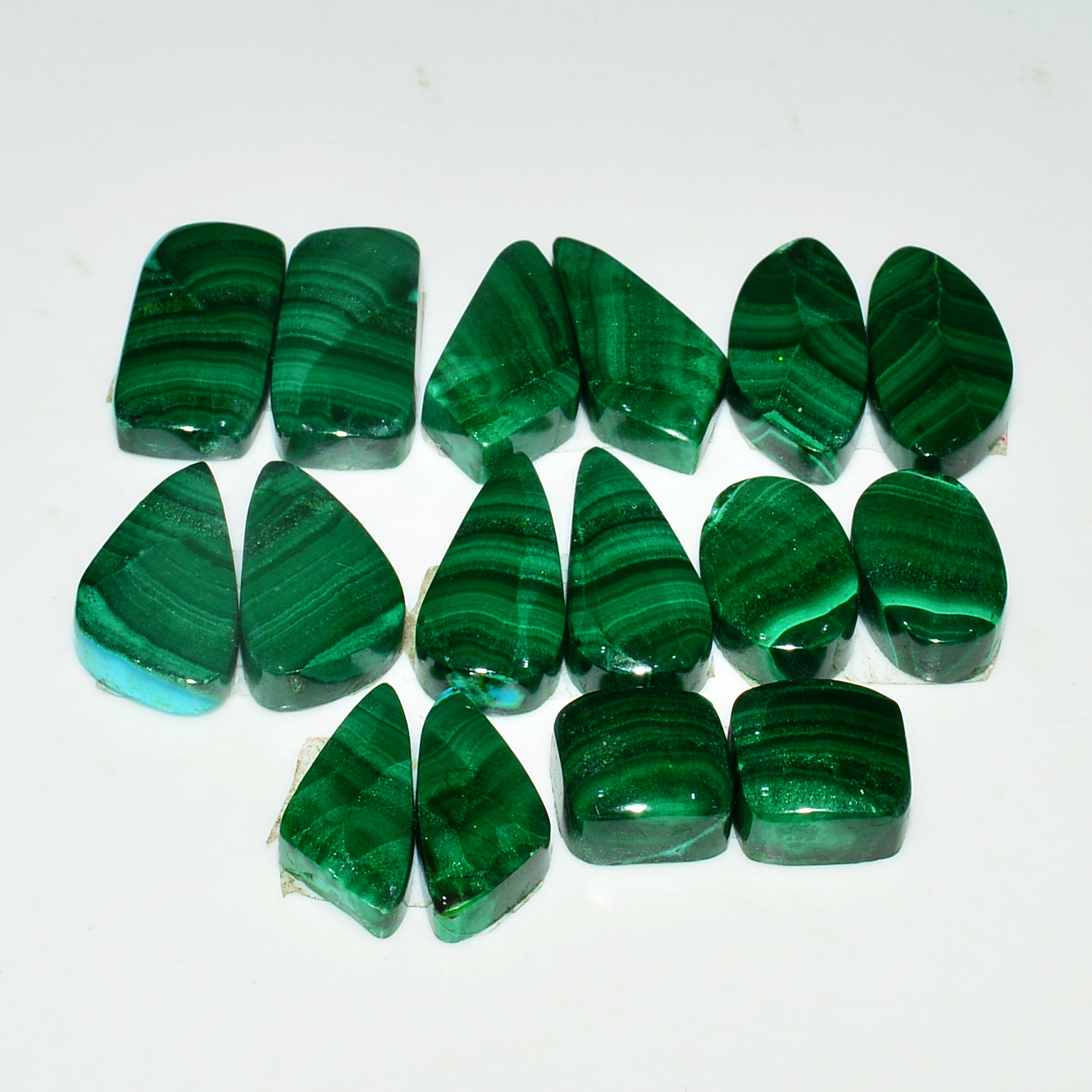 8 Pairs 150Cts Natural Malachite Loose Gemstone Cabochon Pair Lot for Silver Earrings 19x18 9x9mm 19068