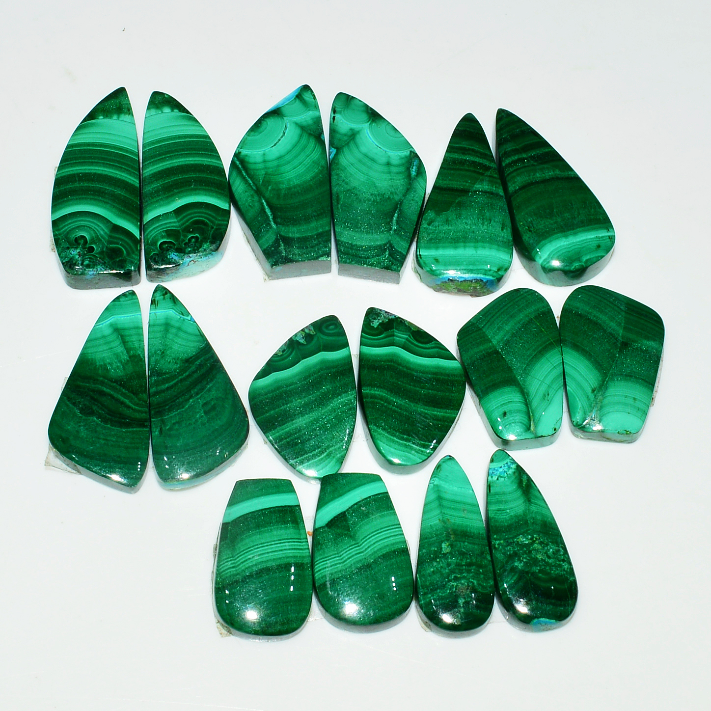 8 Pairs 209Cts Natural Malachite Loose Gemstone Cabochon Pair Lot for Silver Earrings 24x9 16x9mm 19069