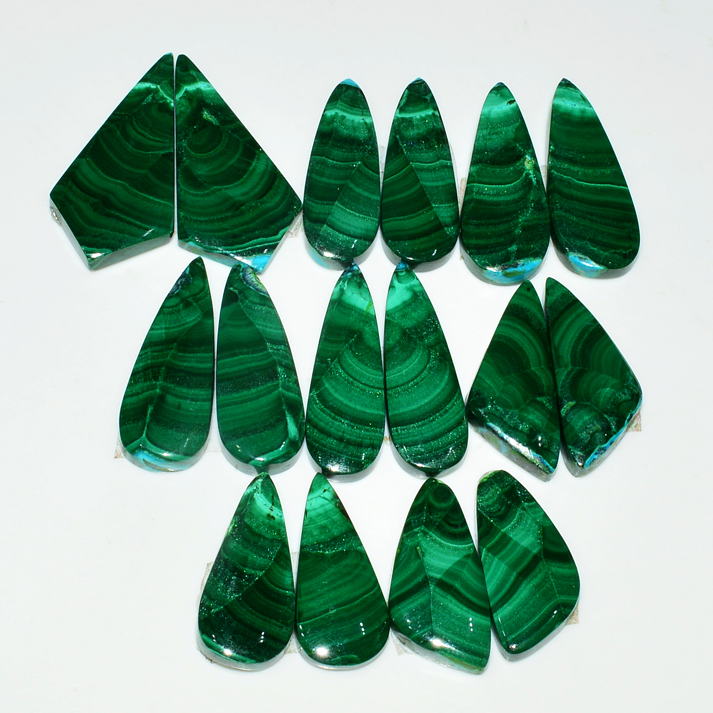 8 Pairs 224Cts Natural Malachite Loose Gemstone Cabochon Pair Lot for Silver Earrings 30x11 21x9mm 19070