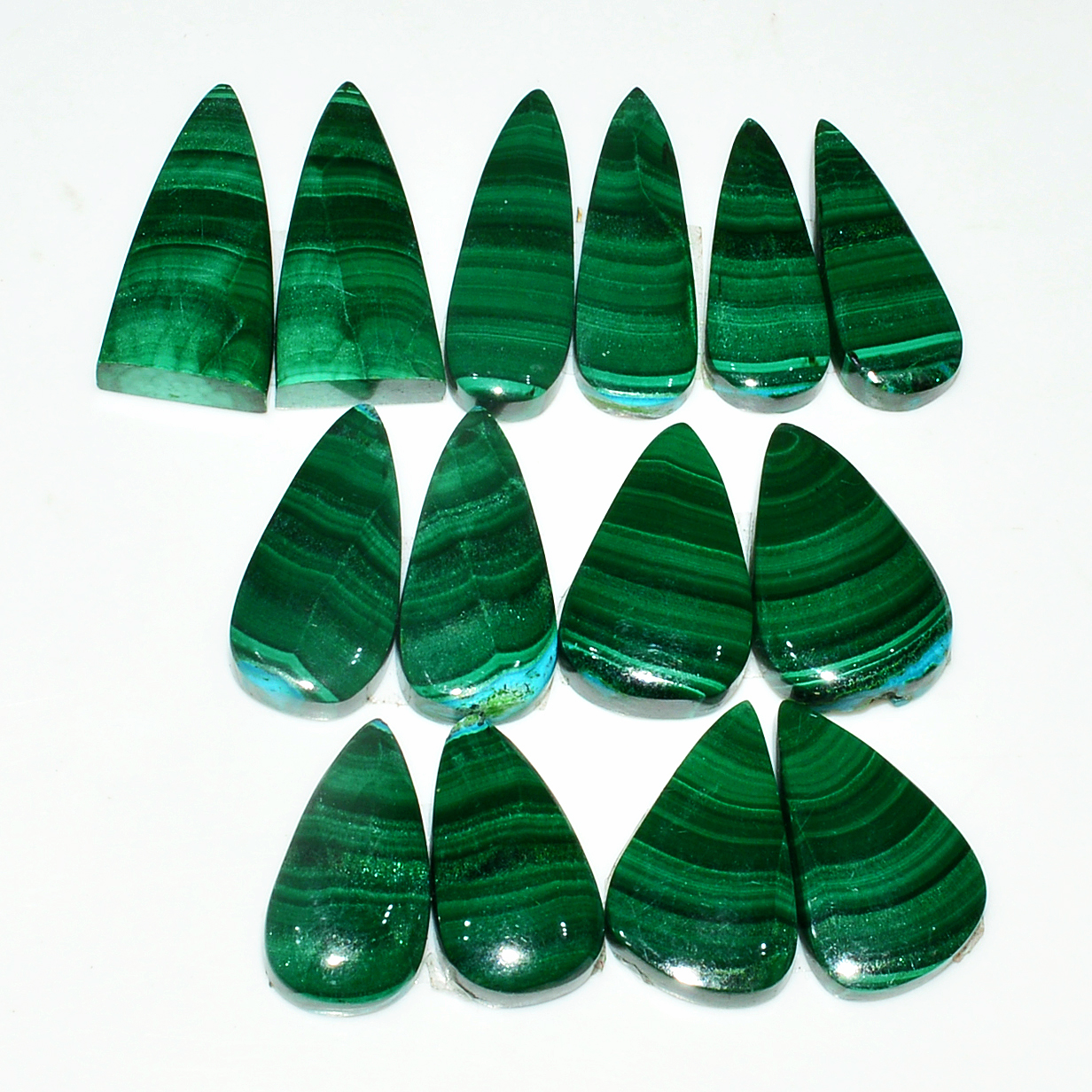 7 Pairs 174Cts Natural Malachite Loose Gemstone Cabochon Pair Lot for Silver Earrings 22x10 12x9mm 19071