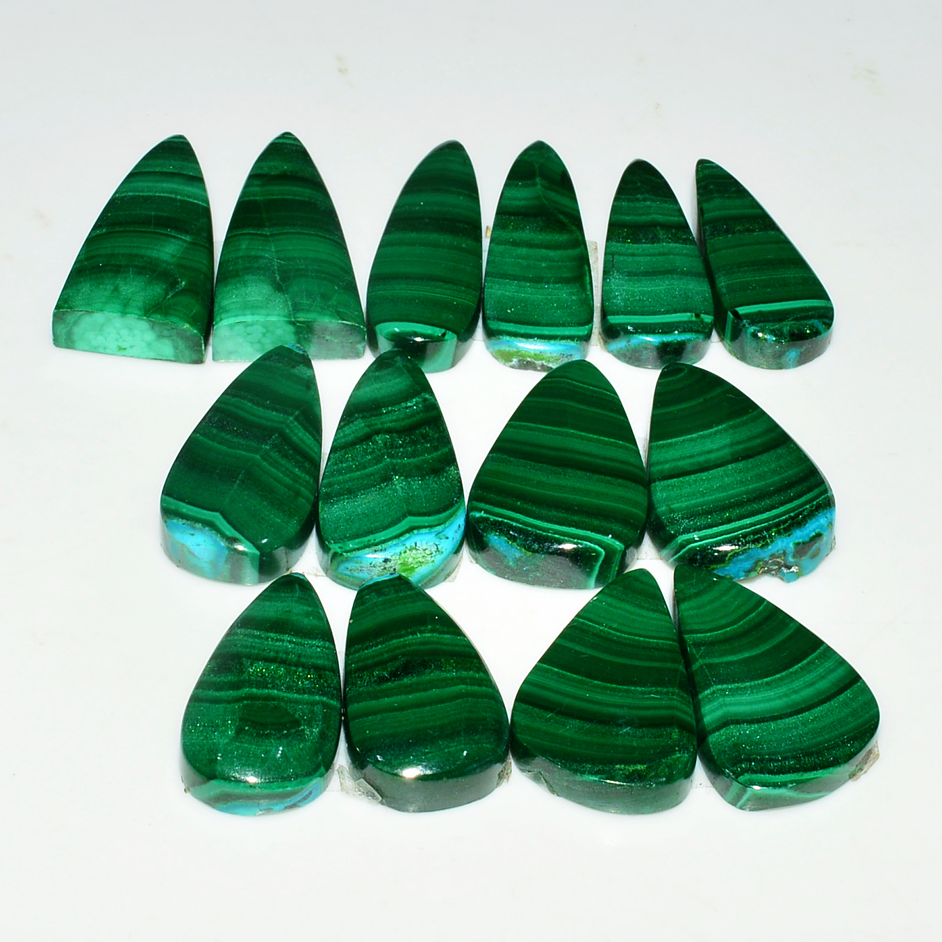 7 Pairs 174Cts Natural Malachite Loose Gemstone Cabochon Pair Lot for Silver Earrings 22x10 12x9mm 19071