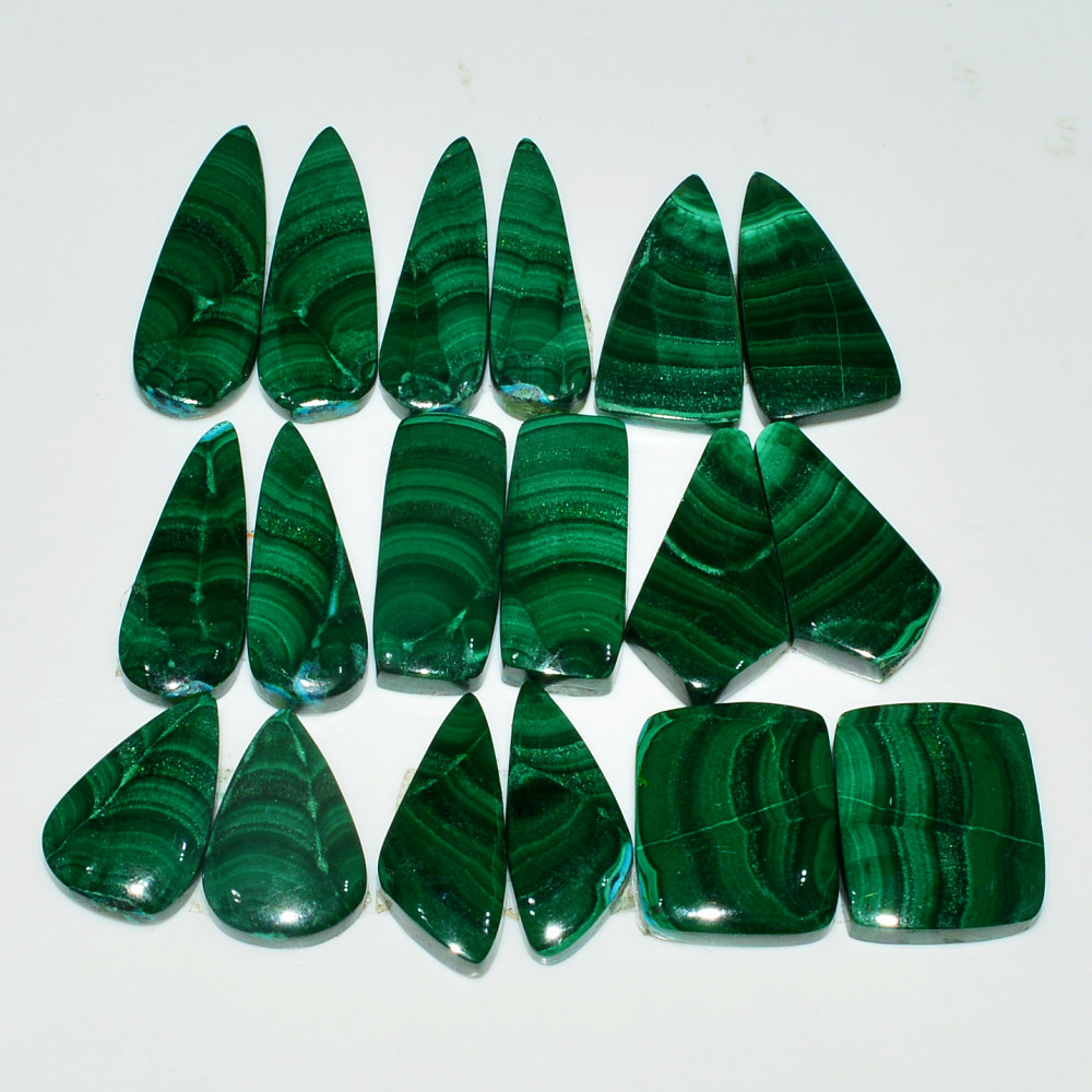 Image of 9 Pairs 246Cts Natural Malachite Loose Gemstone Cabochon Pair Lot for Silver Earrings 25x7  17x10mm #19074
