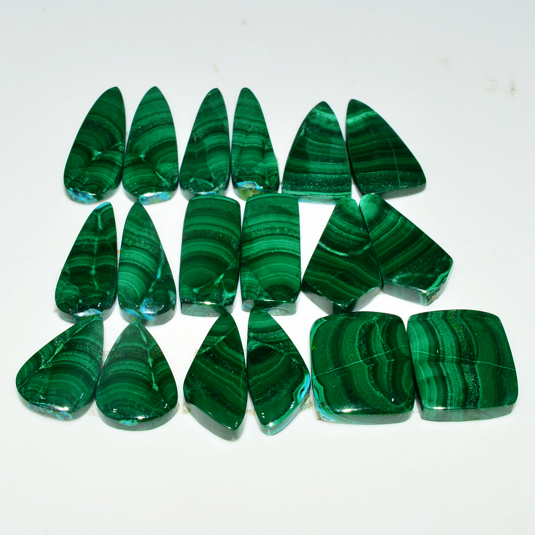 9 Pairs 246Cts Natural Malachite Loose Gemstone Cabochon Pair Lot for Silver Earrings 25x7 17x10mm 19074
