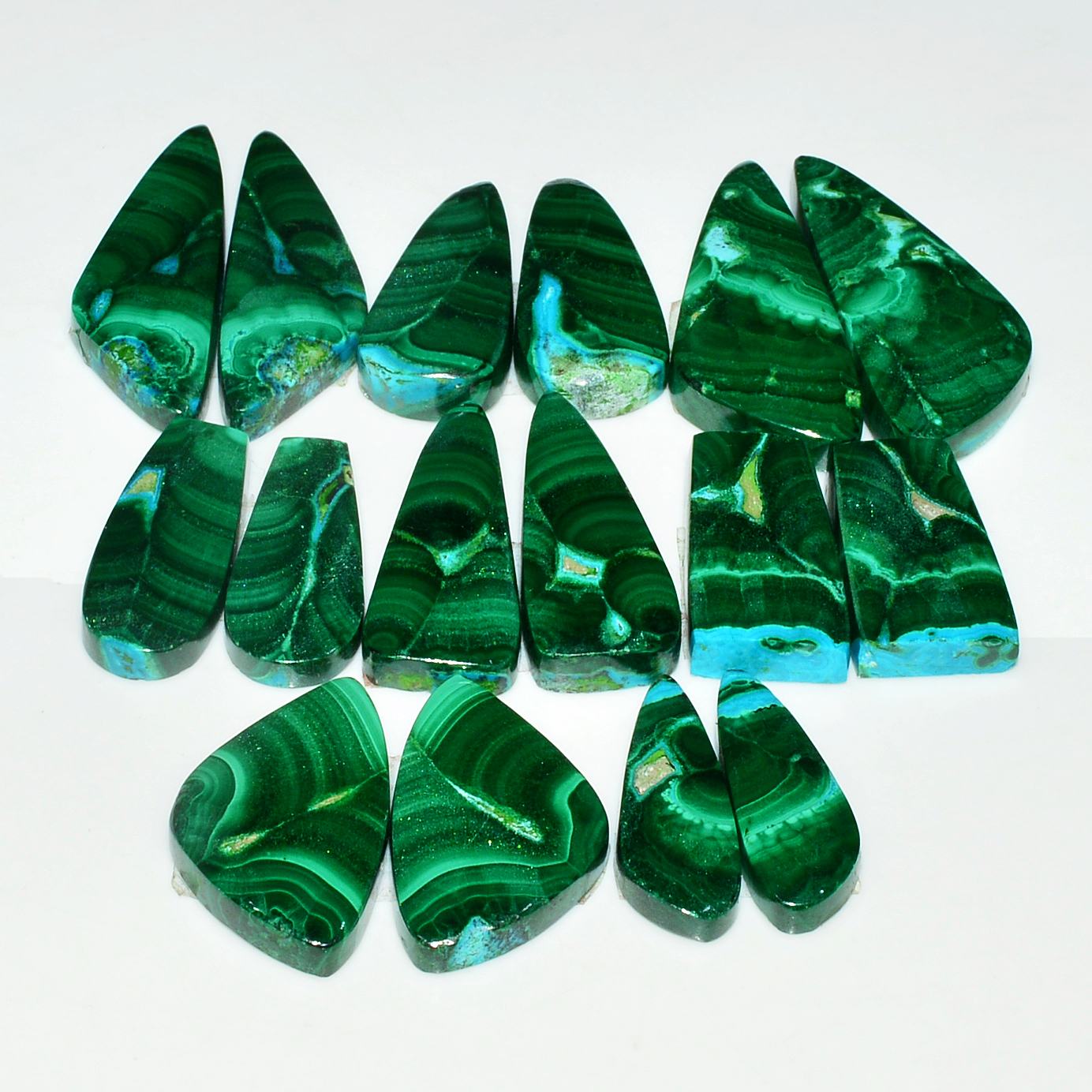 8 Pairs 217Cts Natural Malachite Loose Gemstone Cabochon Pair Lot for Silver Earrings 31x12 20x9mm 19076