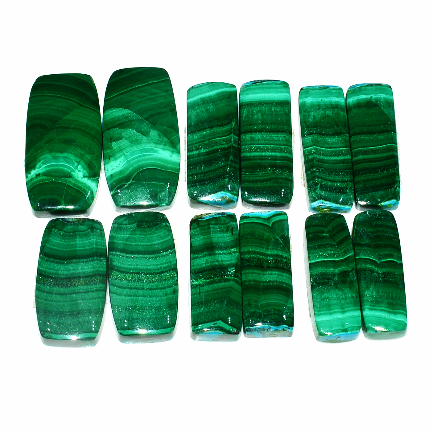 6 Pairs 232Cts Natural Malachite Loose Gemstone Cabochon Pair Lot for Silver Earrings 27x12 22x6mm 19079