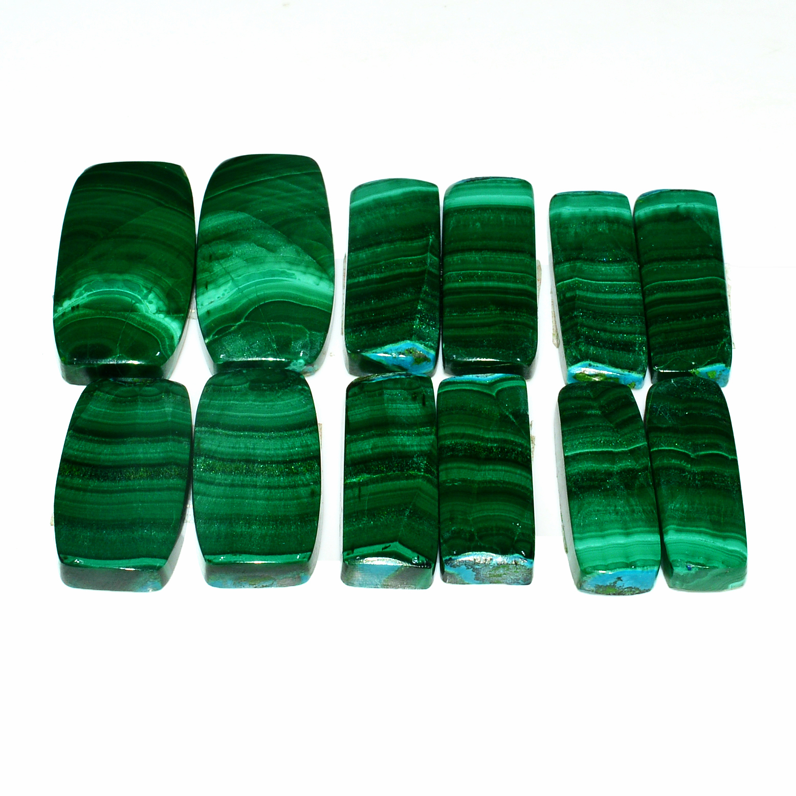 6 Pairs 232Cts Natural Malachite Loose Gemstone Cabochon Pair Lot for Silver Earrings 27x12 22x6mm 19079
