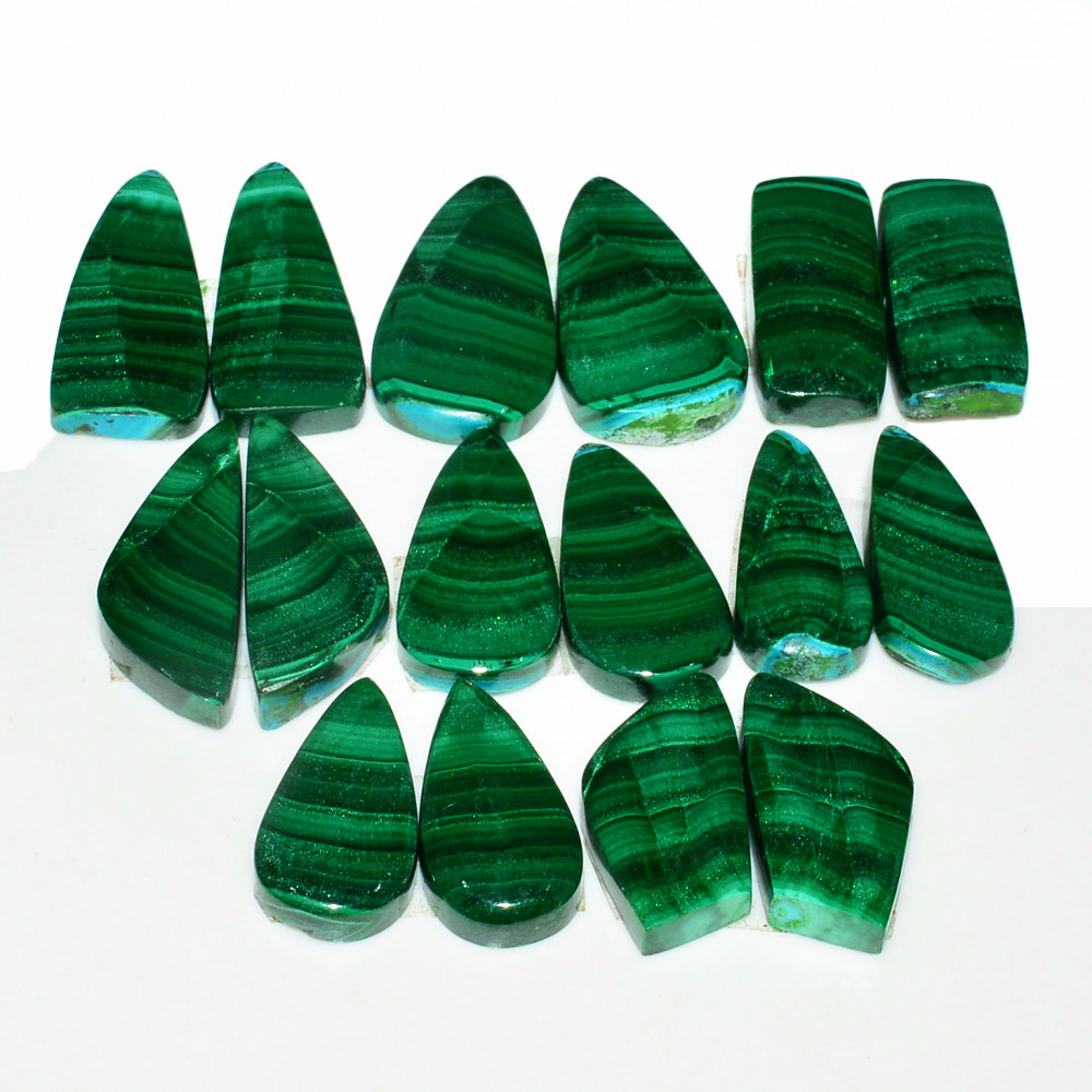Image of 8 Pairs 209Cts Natural Malachite Loose Gemstone Cabochon Pair Lot for Silver Earrings 24x9  18x8mm #19083