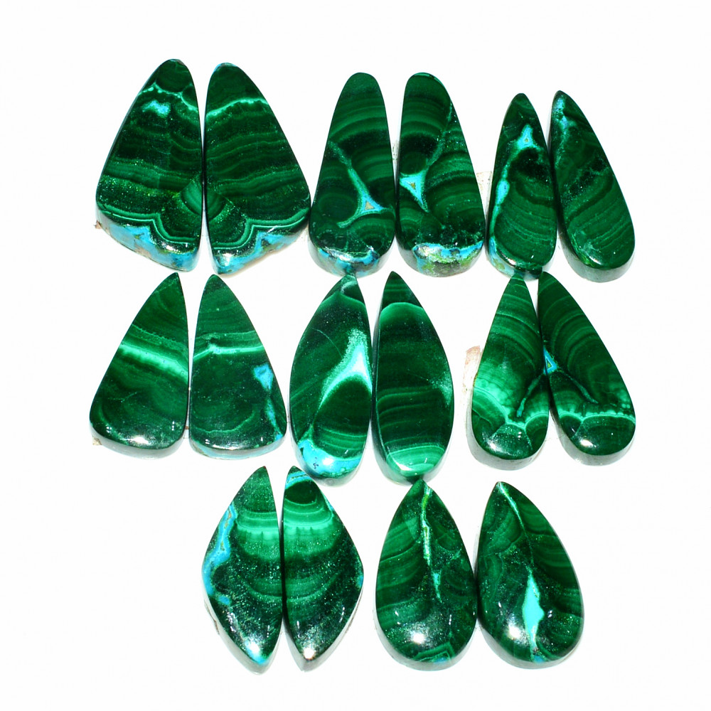 Image of 8 Pairs 205Cts Natural Malachite Loose Gemstone Cabochon Pair Lot for Silver Earrings 24x8   20x7mm #19084