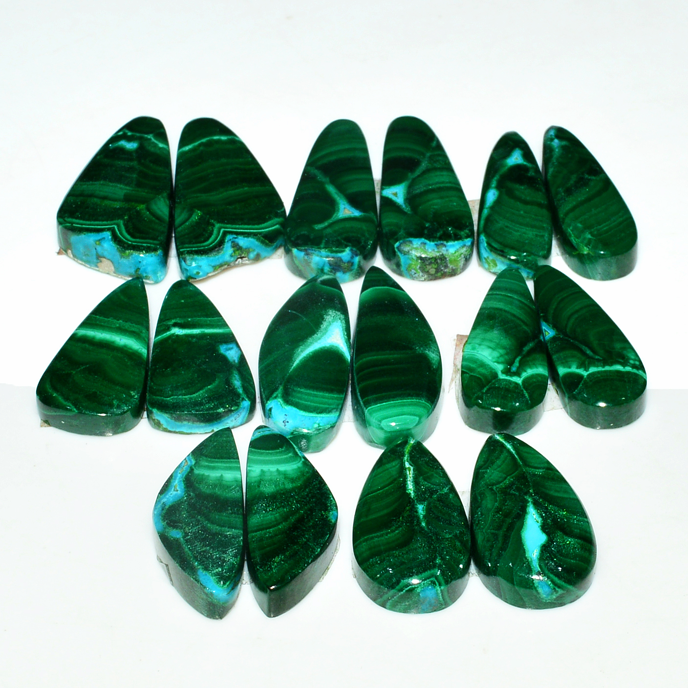8 Pairs 205Cts Natural Malachite Loose Gemstone Cabochon Pair Lot for Silver Earrings 24x8   20x7mm 19084