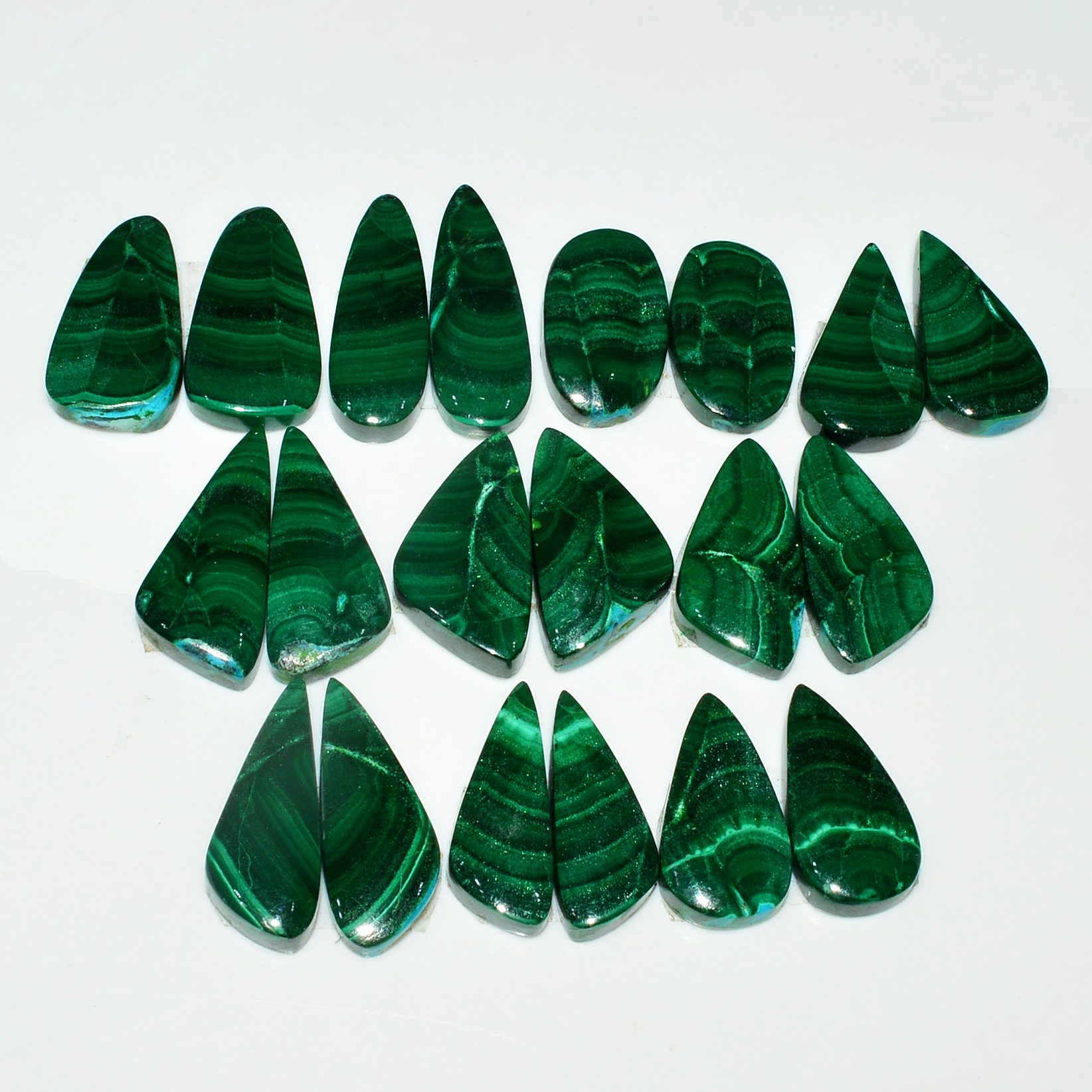 10 Pairs 230Cts Natural Malachite Loose Gemstone Cabochon Pair Lot for Silver Earrings 22x9 16x10mm 19101