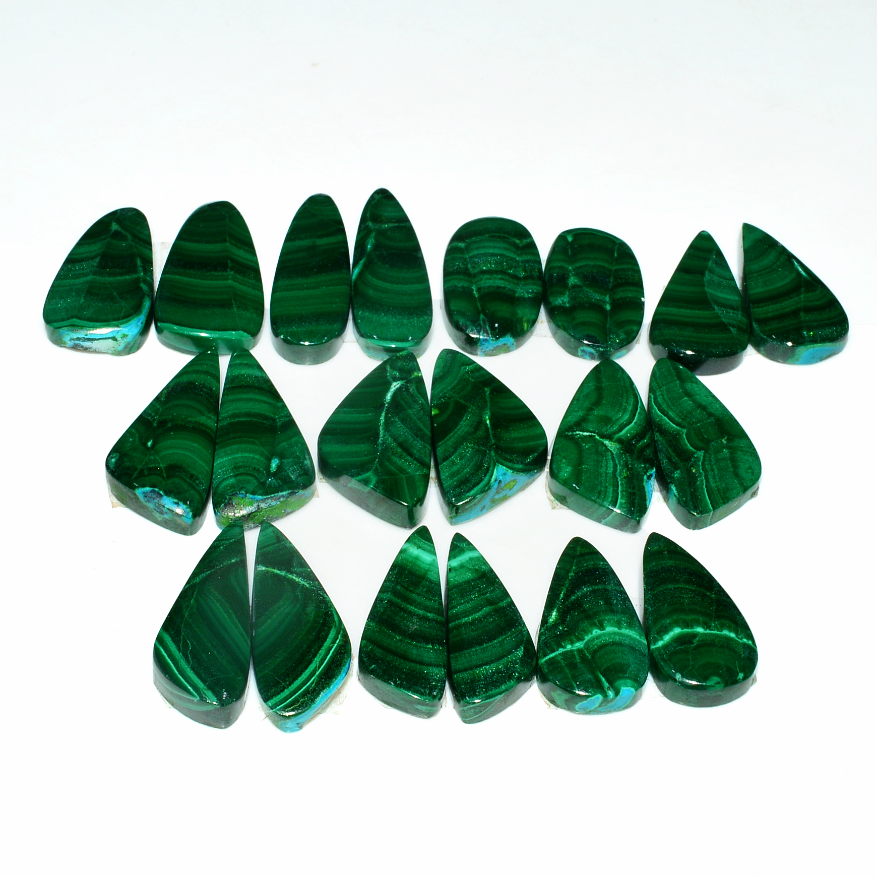 10 Pairs 230Cts Natural Malachite Loose Gemstone Cabochon Pair Lot for Silver Earrings 22x9 16x10mm 19101