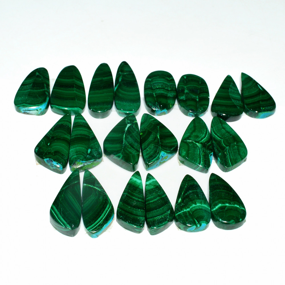 Image of 10 Pairs 230Cts Natural Malachite Loose Gemstone Cabochon Pair Lot for Silver Earrings 22x9  16x10mm #19101