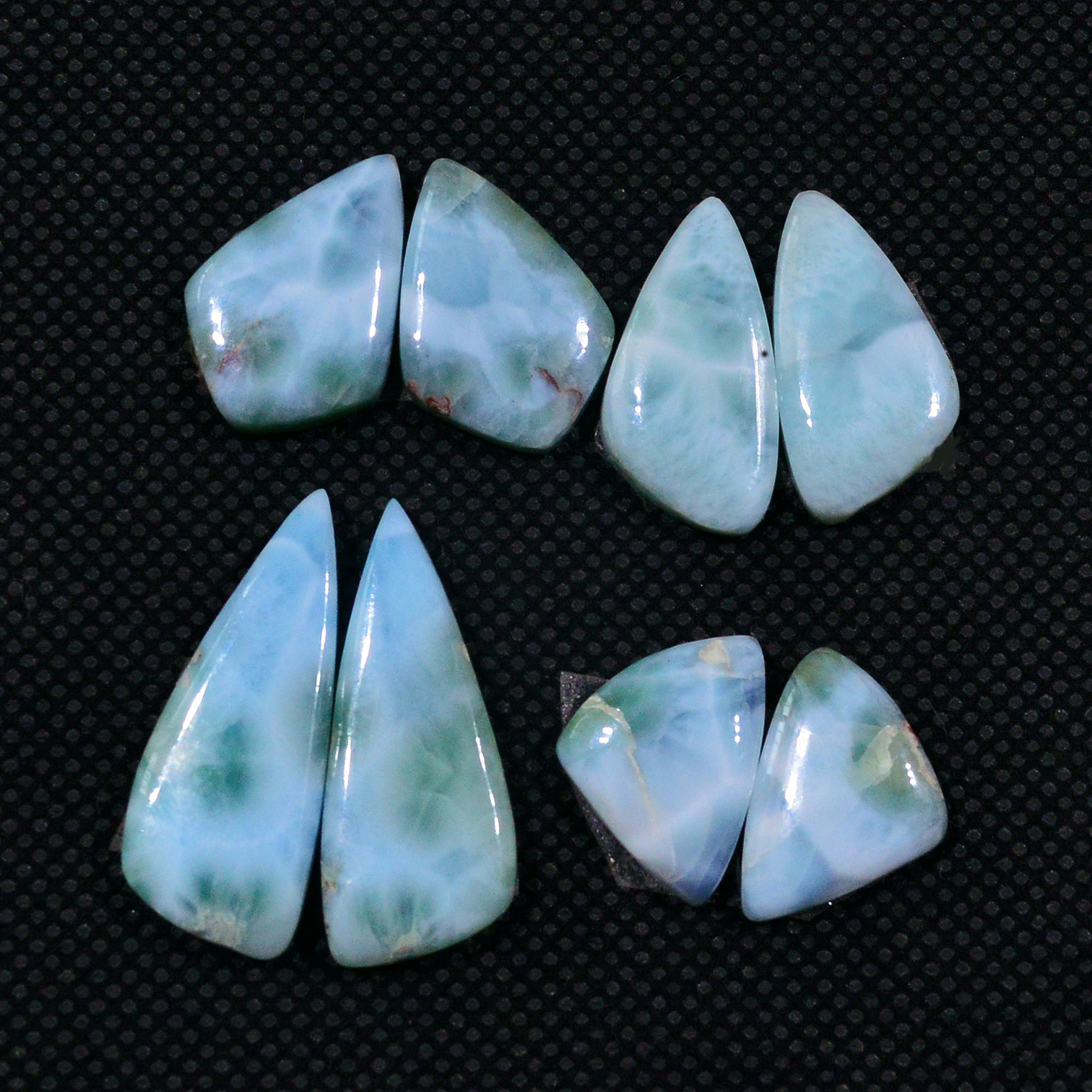 4 Pairs 69Cts Natural Blue Larimar Designer Cabochon Gemstone Earring Pair 25x9 14x9mm 19103