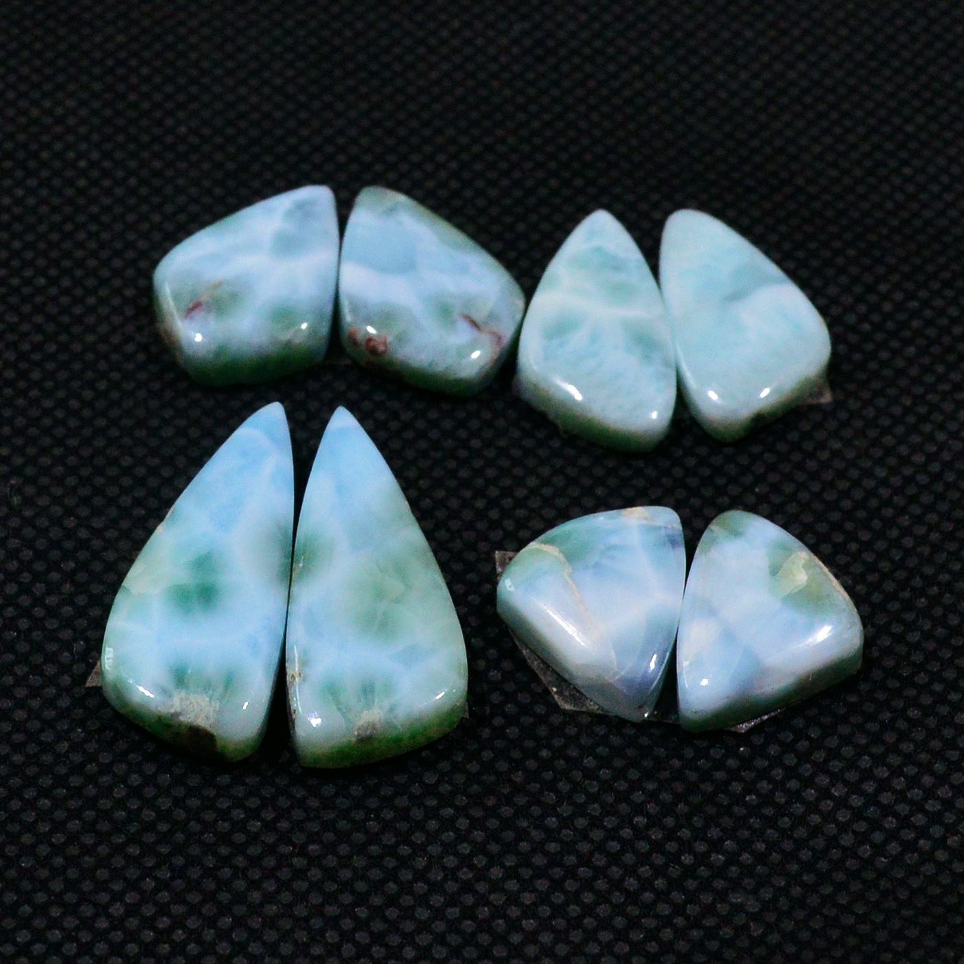 4 Pairs 69Cts Natural Blue Larimar Designer Cabochon Gemstone Earring Pair 25x9 14x9mm 19103