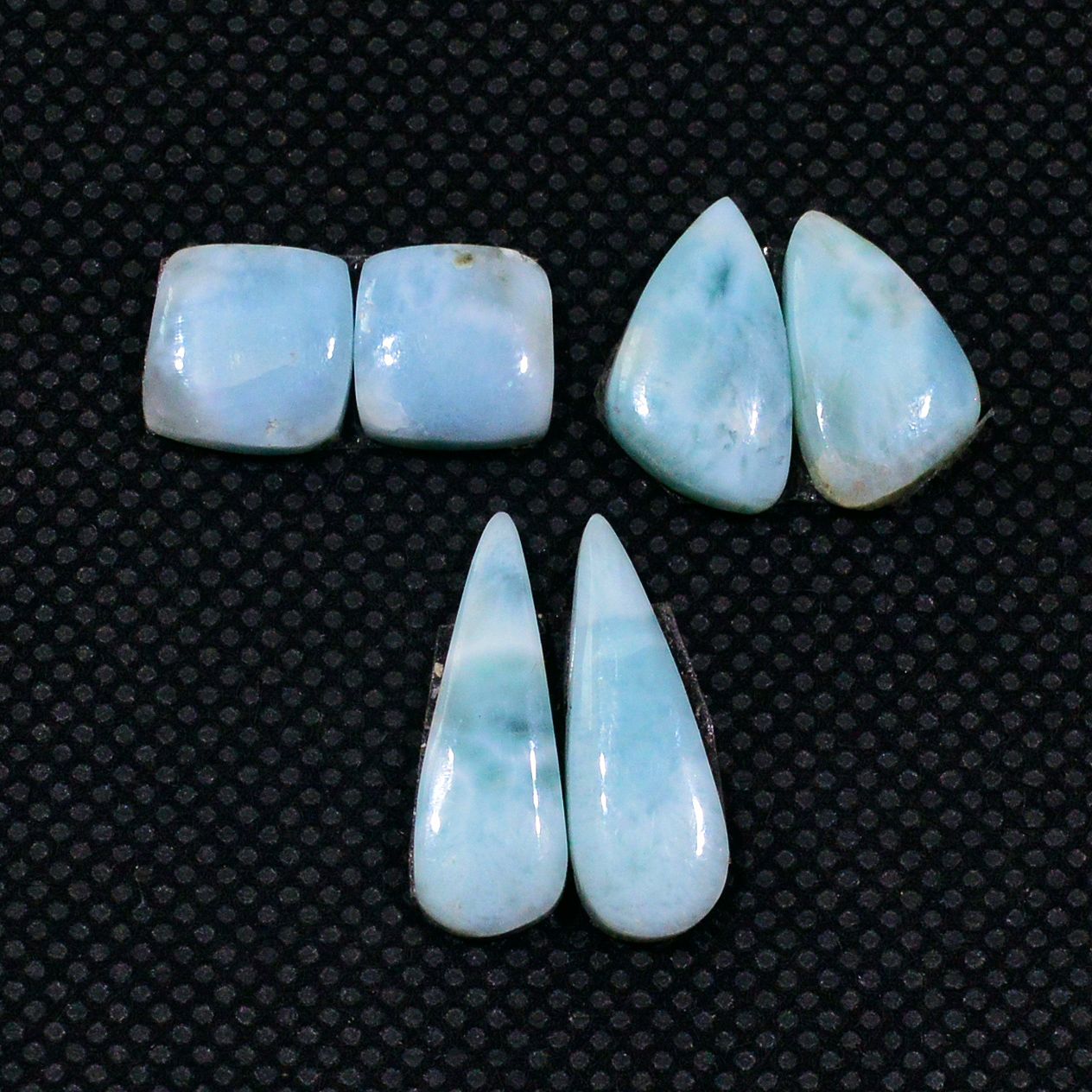 3 Pairs 21Cts Natural Blue Larimar Designer Cabochon Gemstone Earring Pair 16x5 6x6mm 19104