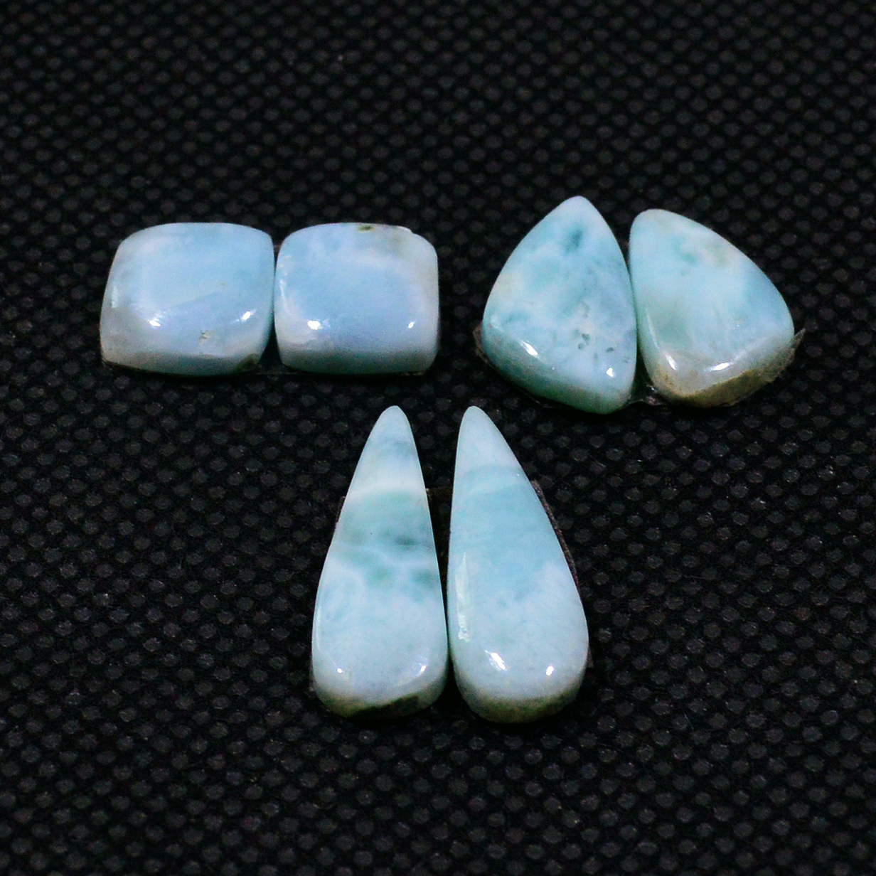 3 Pairs 21Cts Natural Blue Larimar Designer Cabochon Gemstone Earring Pair 16x5 6x6mm 19104