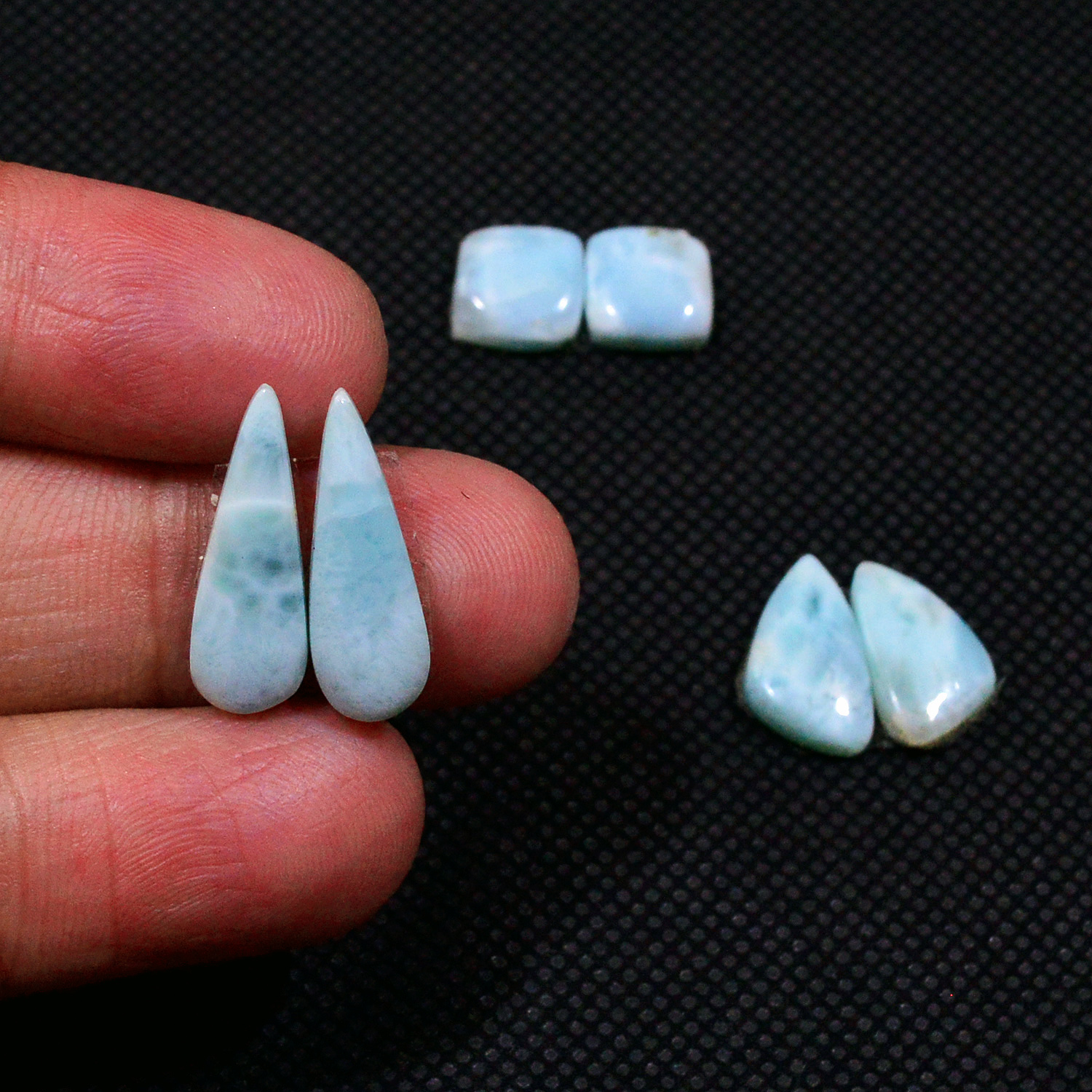 3 Pairs 21Cts Natural Blue Larimar Designer Cabochon Gemstone Earring Pair 16x5 6x6mm 19104