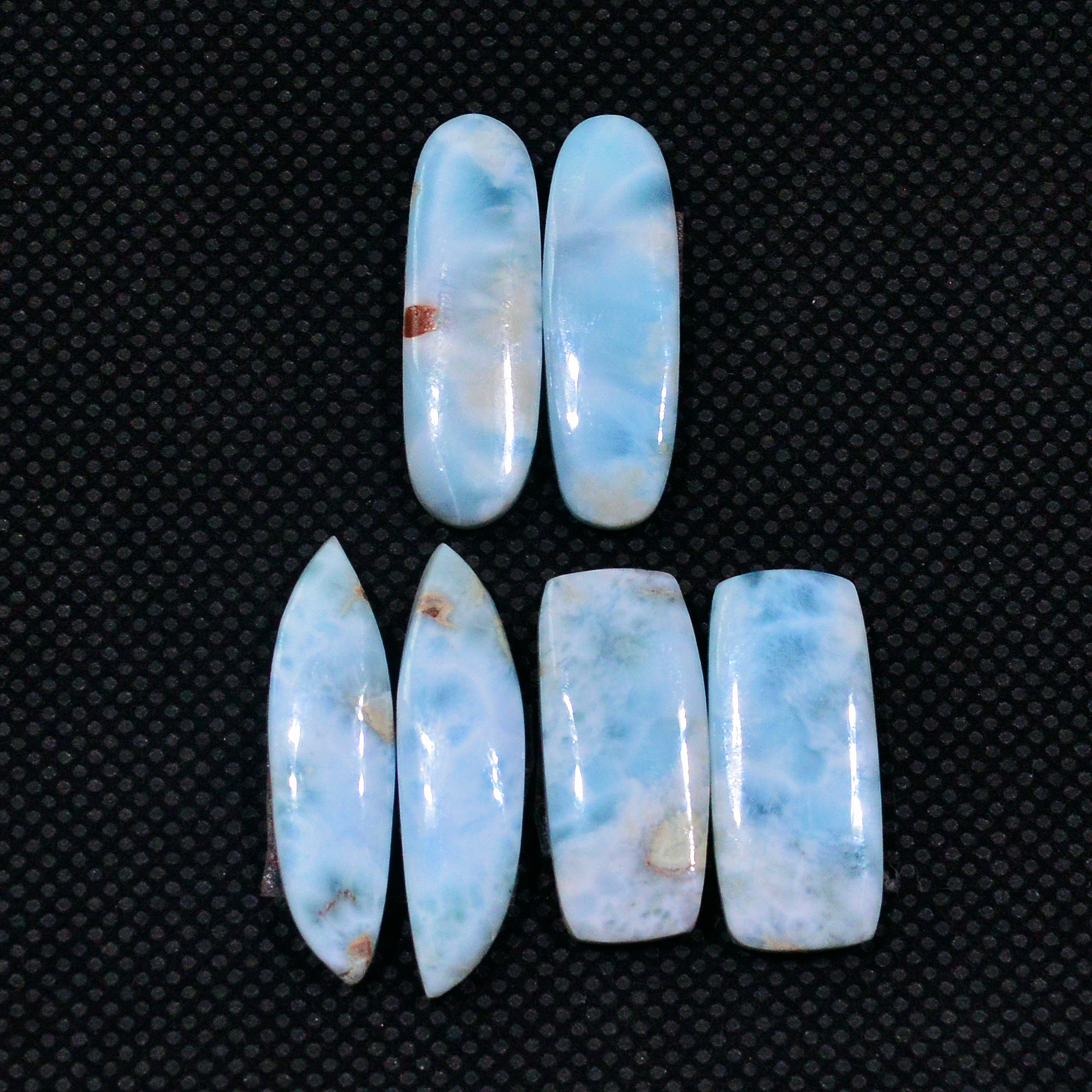 3 Pairs 57Cts Natural Blue Larimar Designer Cabochon Gemstone Earring Pair 25x5 20x8mm 19105