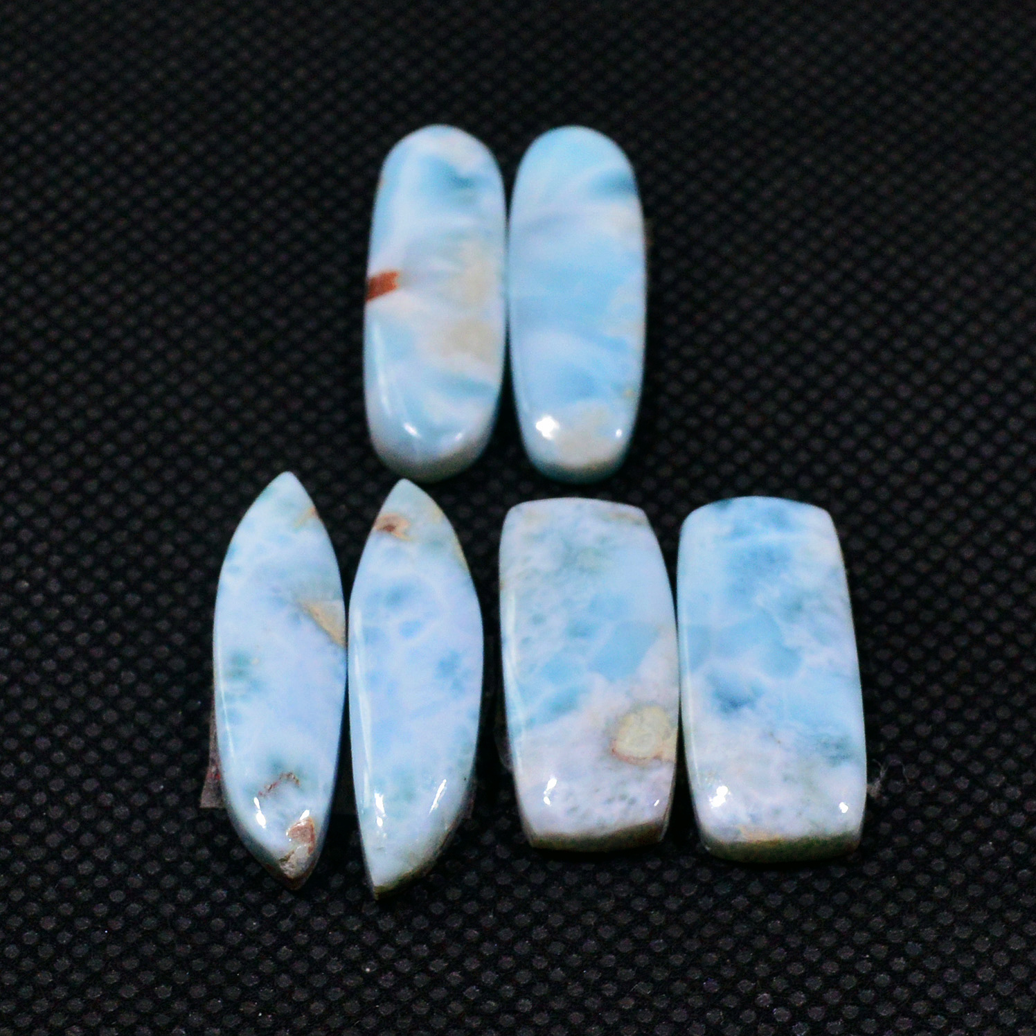 3 Pairs 57Cts Natural Blue Larimar Designer Cabochon Gemstone Earring Pair 25x5 20x8mm 19105