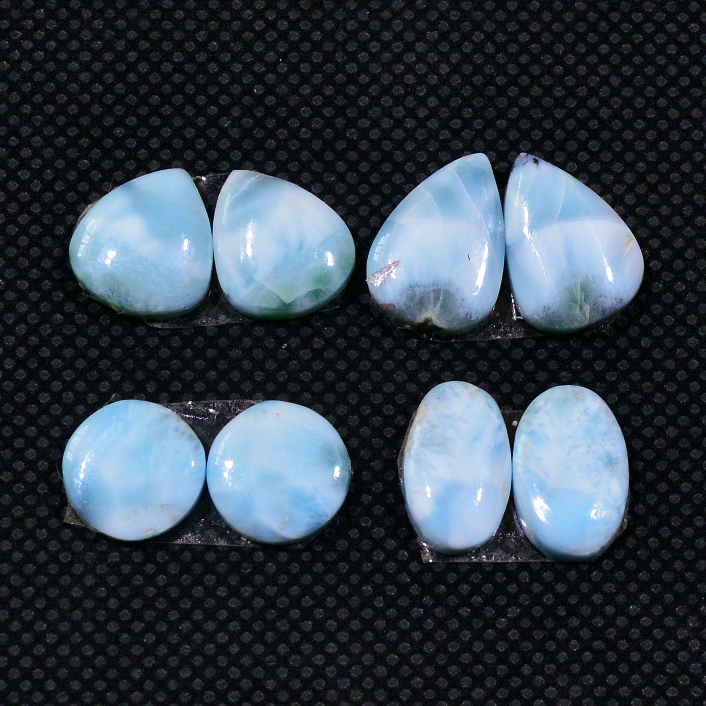 4 Pairs 37Cts Natural Blue Larimar Designer Cabochon Gemstone Earring Pair 12x8 9x9mm 19106