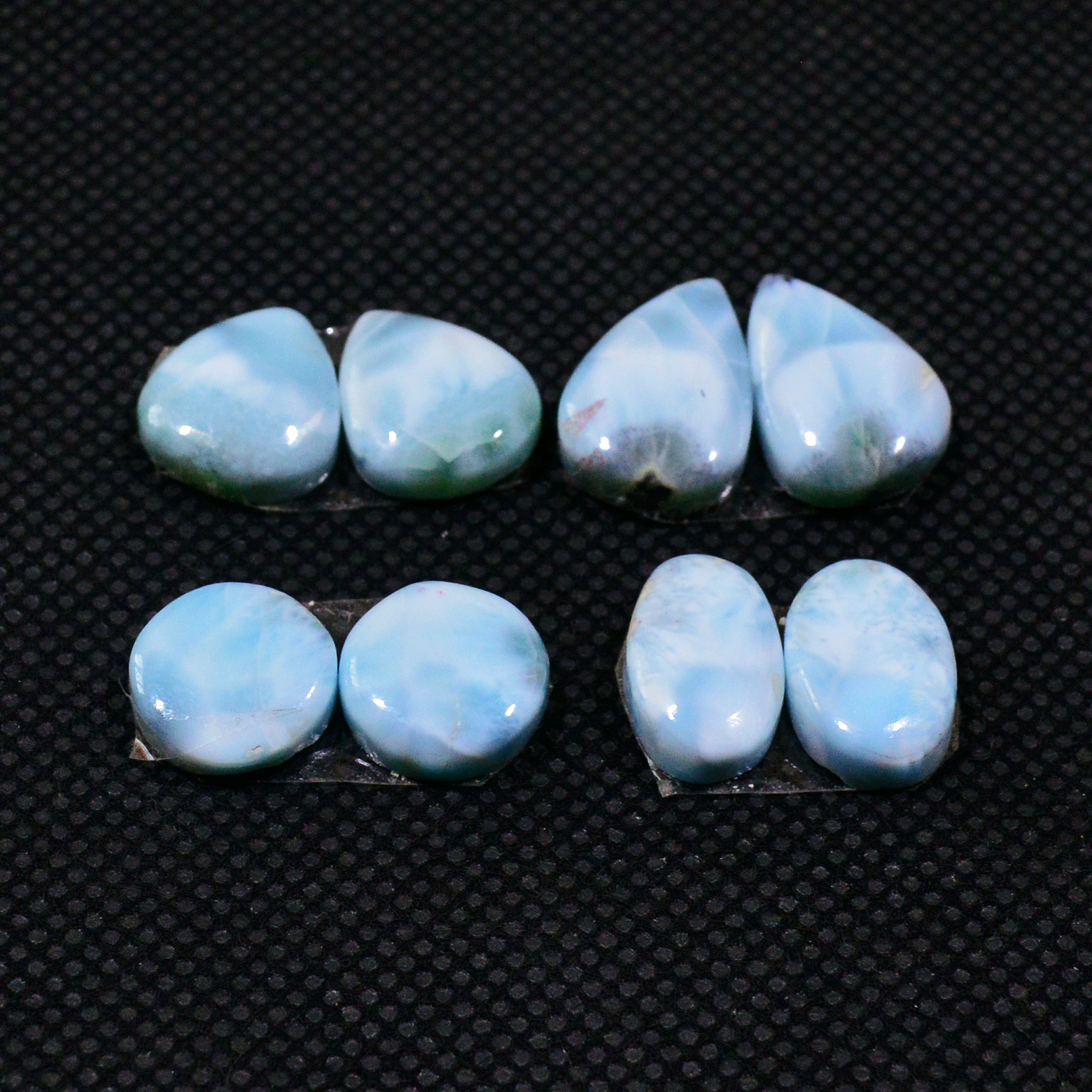 4 Pairs 37Cts Natural Blue Larimar Designer Cabochon Gemstone Earring Pair 12x8 9x9mm 19106