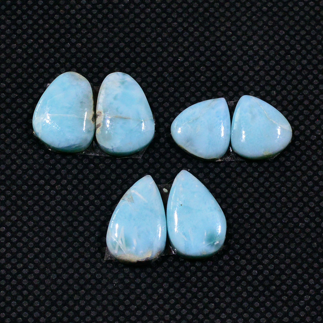 3 Pairs 29Cts Natural Blue Larimar Designer Cabochon Gemstone Earring Pair 12x8 9x9mm 19107