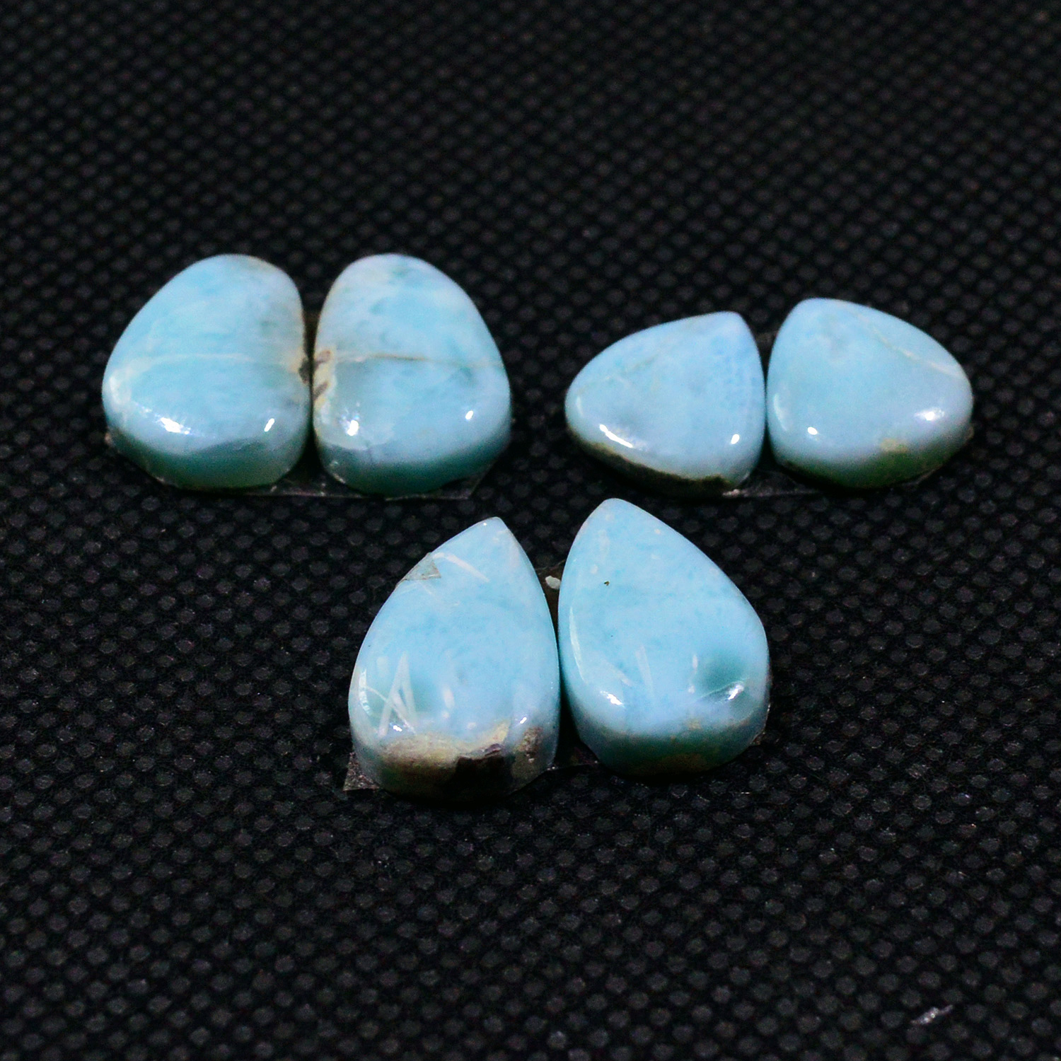 3 Pairs 29Cts Natural Blue Larimar Designer Cabochon Gemstone Earring Pair 12x8 9x9mm 19107