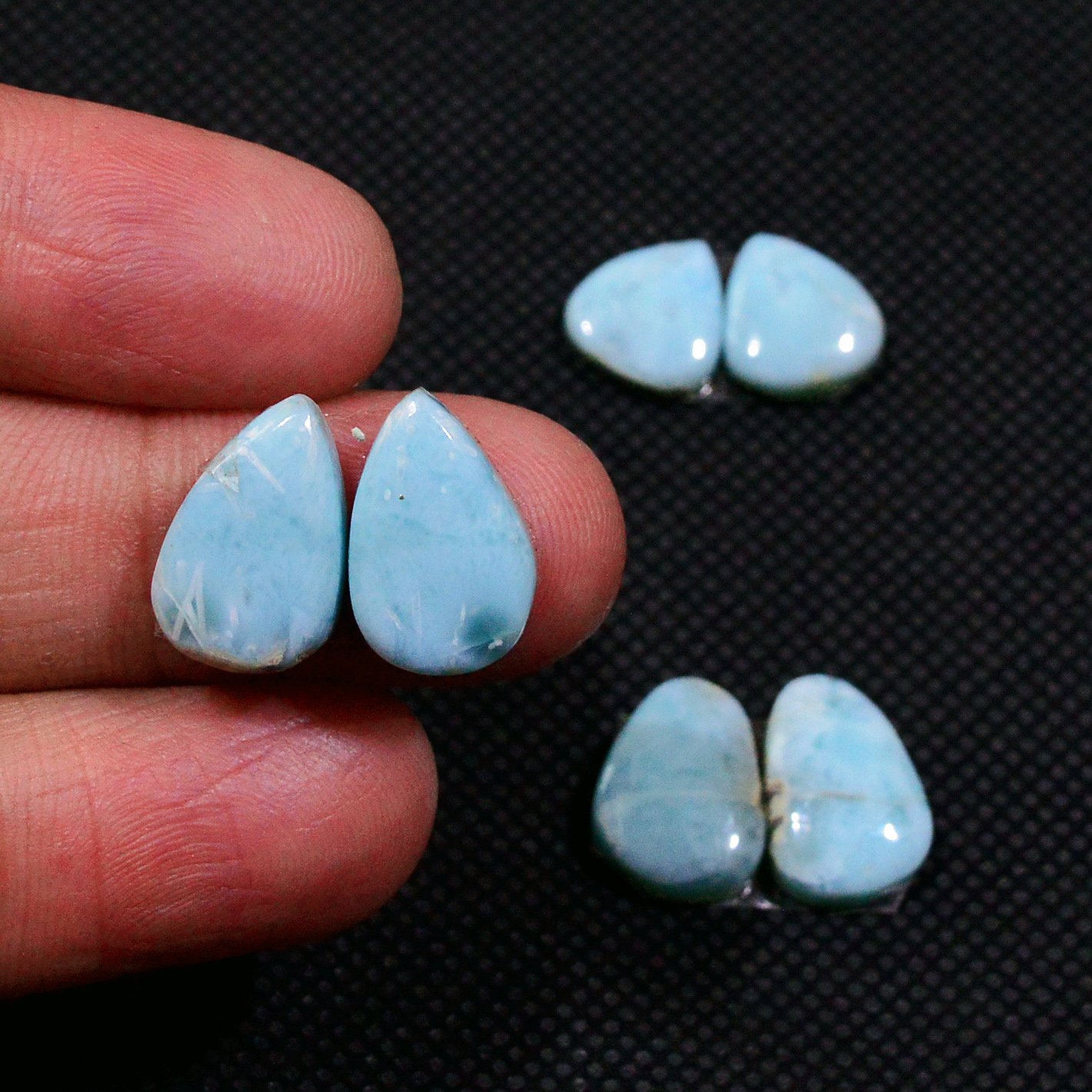 3 Pairs 29Cts Natural Blue Larimar Designer Cabochon Gemstone Earring Pair 12x8 9x9mm 19107
