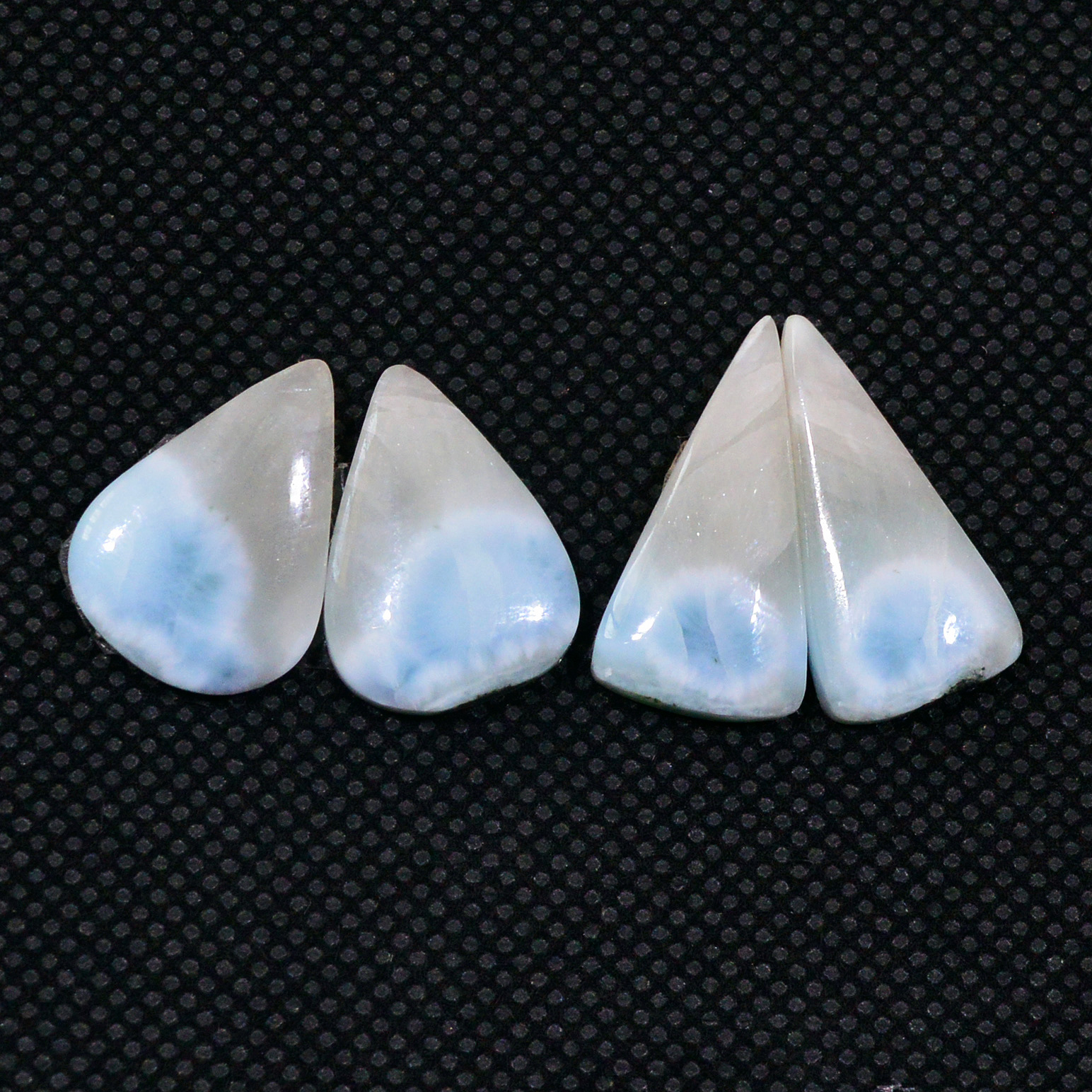 2 Pairs 27Cts Natural Blue Larimar Designer Cabochon Gemstone Earring Pair 20x9 12x12mm 19108