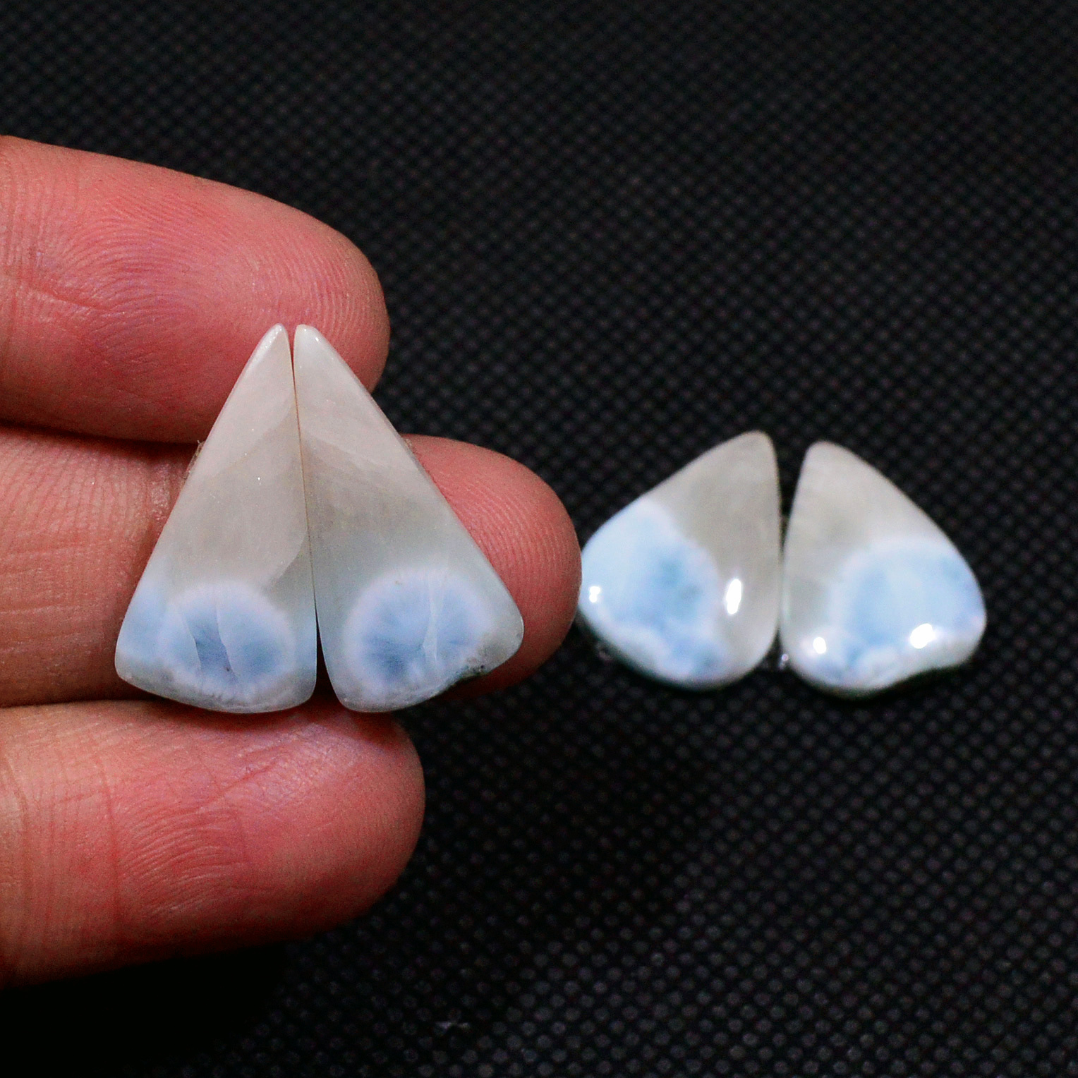 2 Pairs 27Cts Natural Blue Larimar Designer Cabochon Gemstone Earring Pair 20x9 12x12mm 19108
