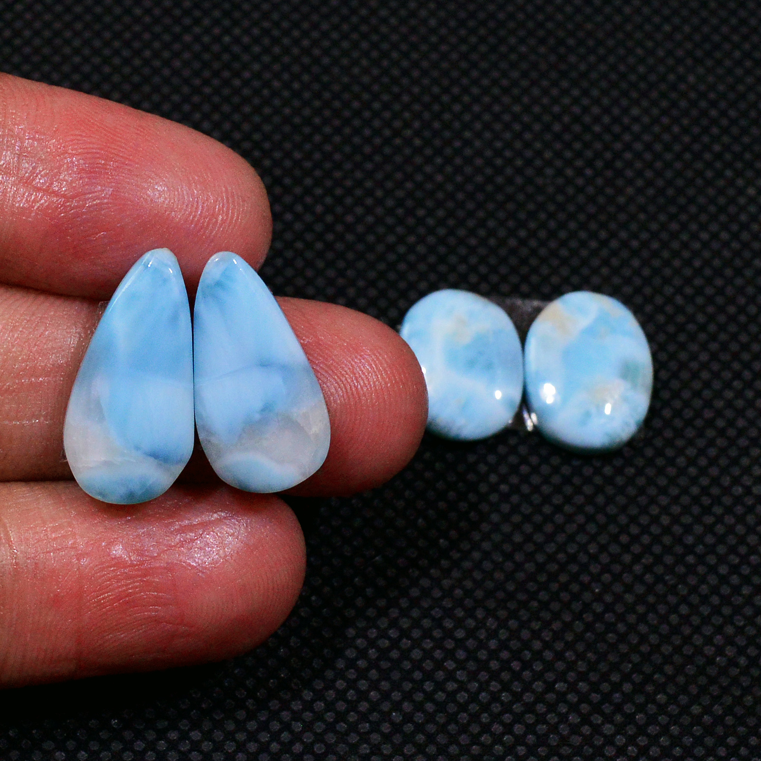 2 Pairs 23Cts Natural Blue Larimar Designer Cabochon Gemstone Earring Pair 17x8  12x9mm 19109