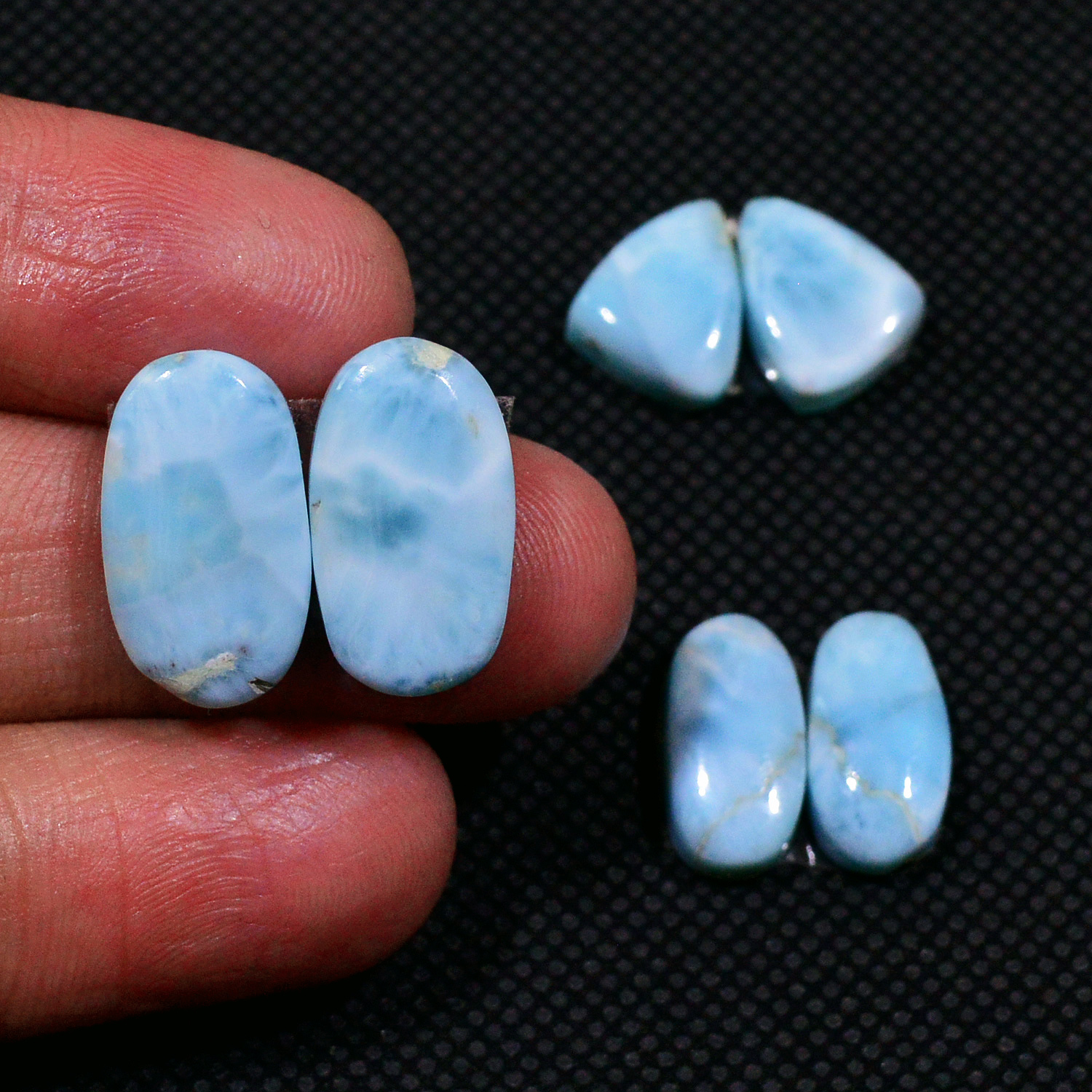 3 Pairs 365Cts Natural Blue Larimar Designer Cabochon Gemstone Earring Pair 15x9 9x9mm 19110