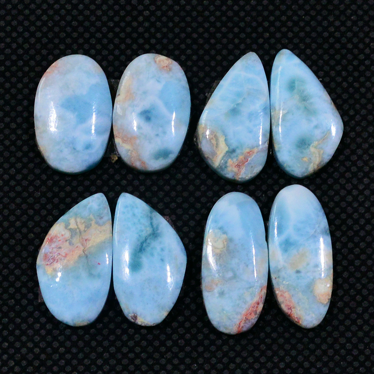 4 Pairs 63Cts Natural Blue Larimar Designer Cabochon Gemstone Earring Pair 19x8 15x10mm 19111