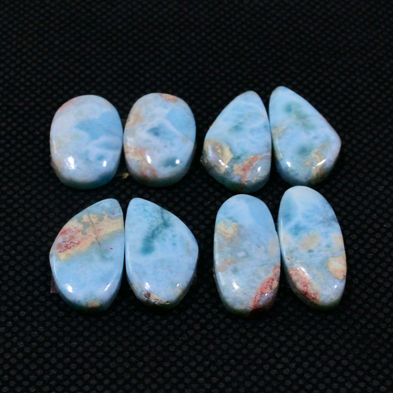 4 Pairs 63Cts Natural Blue Larimar Designer Cabochon Gemstone Earring Pair 19x8 15x10mm 19111