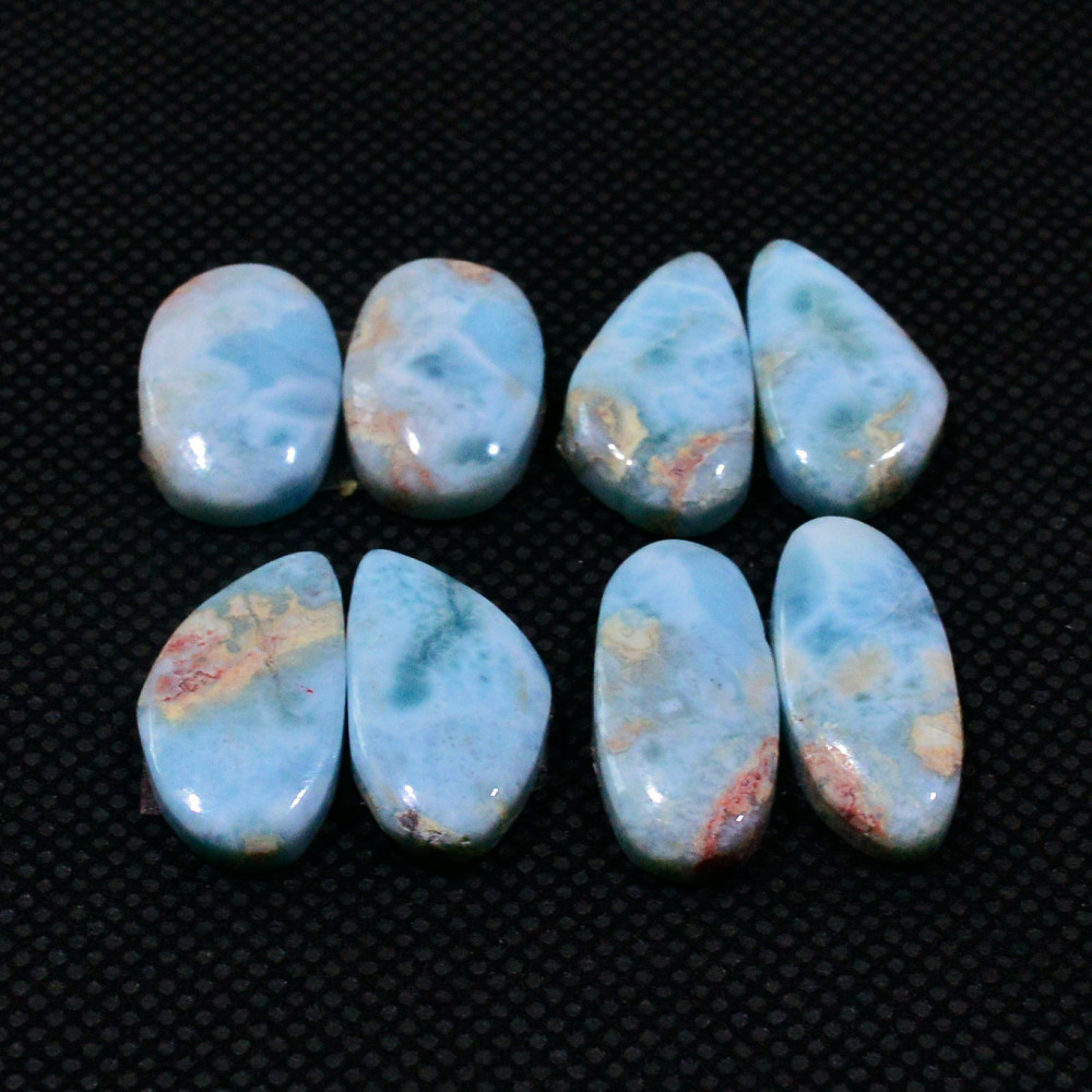 Image of 4 Pairs 63Cts Natural Blue Larimar Designer Cabochon Gemstone Earring Pair 19x8 15x10mm #19111
