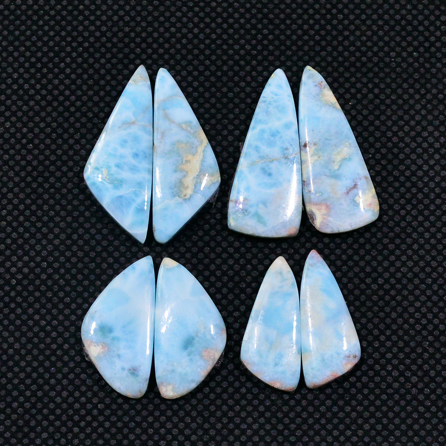 4 Pairs 60Cts Natural Blue Larimar Designer Cabochon Gemstone Earring Pair 25x9 18x8mm 19112