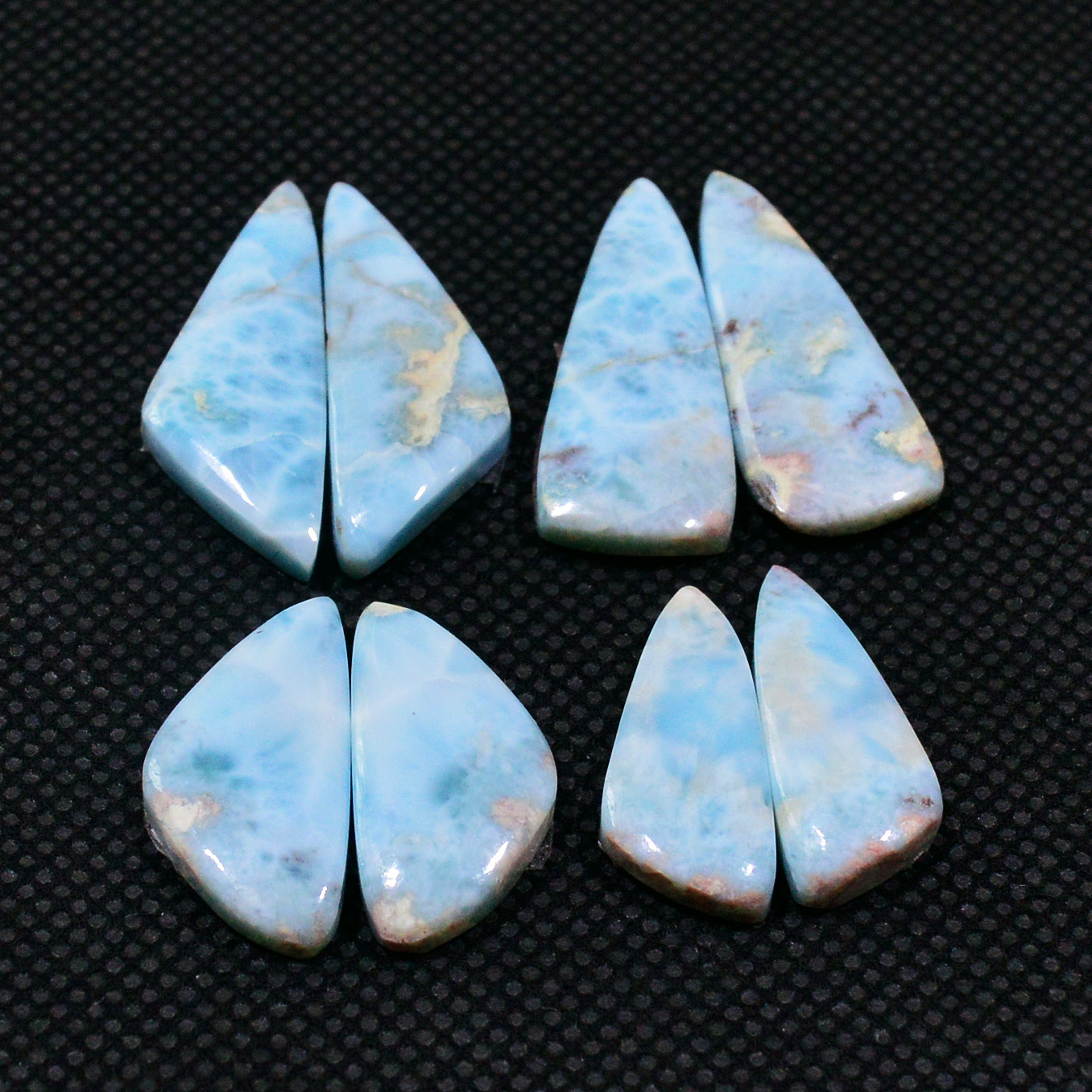 4 Pairs 60Cts Natural Blue Larimar Designer Cabochon Gemstone Earring Pair 25x9 18x8mm 19112