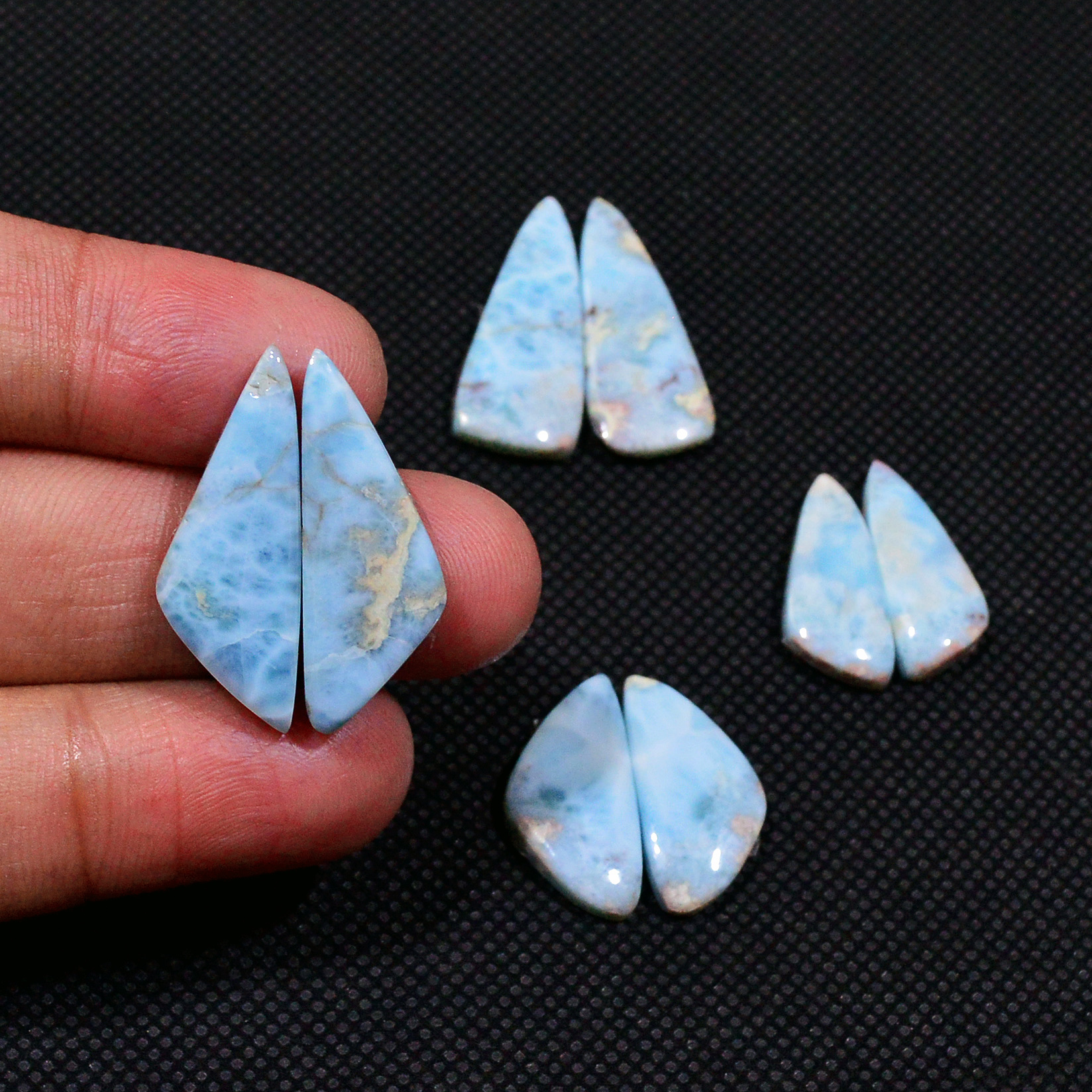 4 Pairs 60Cts Natural Blue Larimar Designer Cabochon Gemstone Earring Pair 25x9 18x8mm 19112