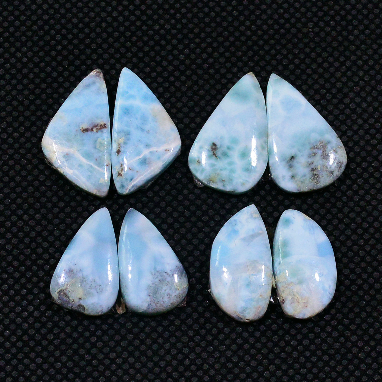 4 Pairs 49Cts Natural Blue Larimar Designer Cabochon Gemstone Earring Pair 17x10 15x7mm 19113