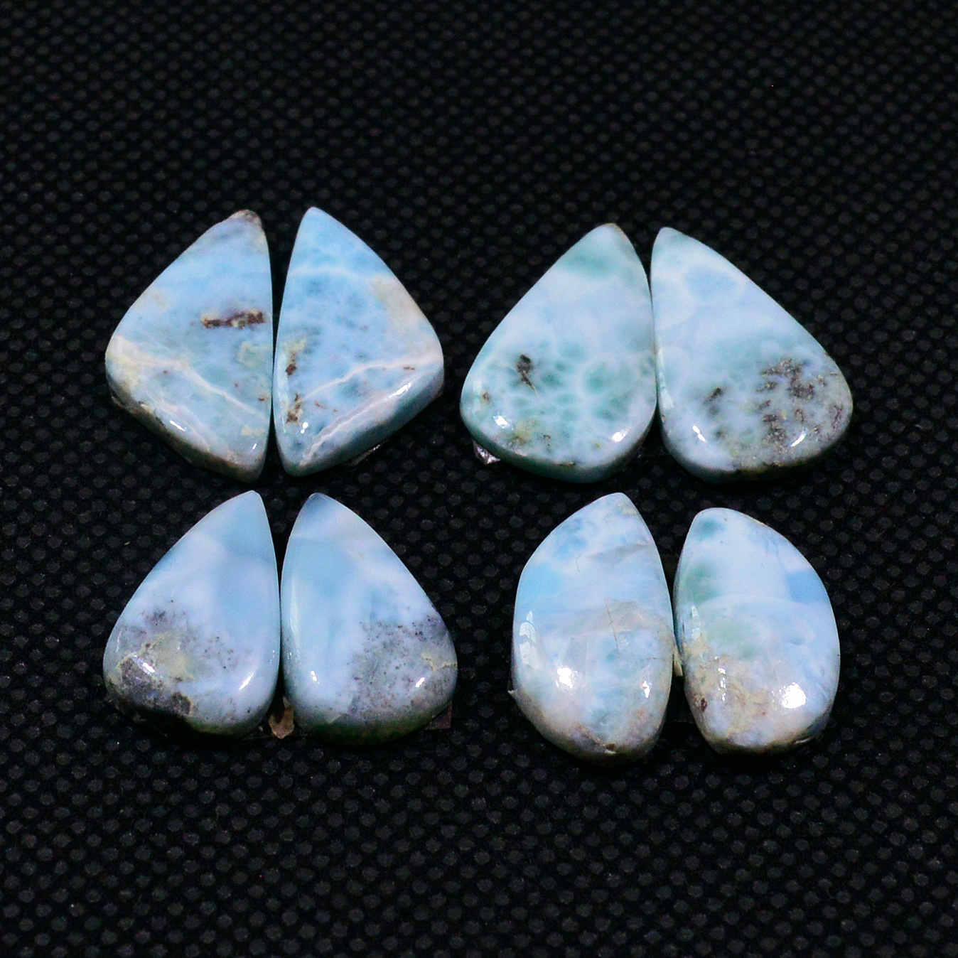4 Pairs 49Cts Natural Blue Larimar Designer Cabochon Gemstone Earring Pair 17x10 15x7mm 19113