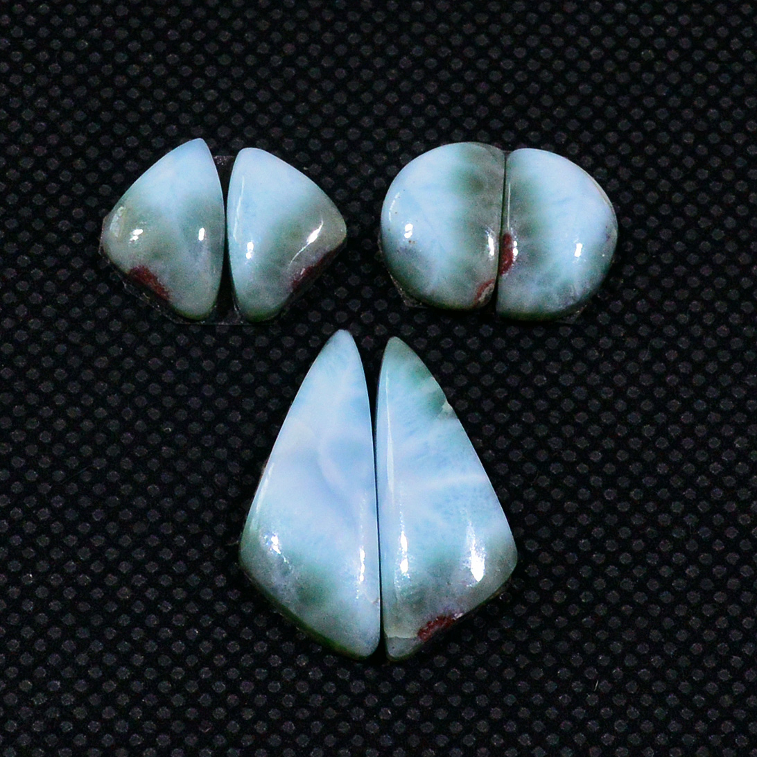 3 Pairs 29Cts Natural Blue Larimar Designer Cabochon Gemstone Earring Pair 20x12 10x6mm 19114