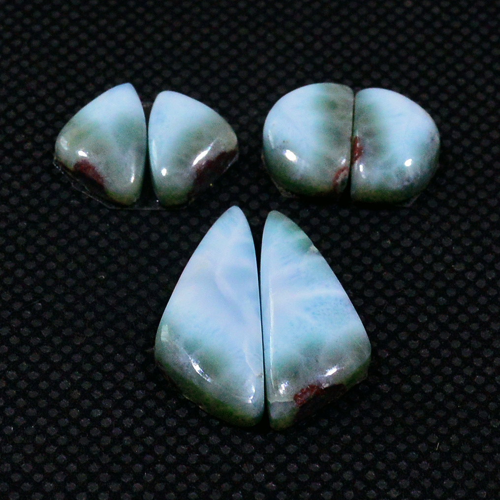 3 Pairs 29Cts Natural Blue Larimar Designer Cabochon Gemstone Earring Pair 20x12 10x6mm 19114