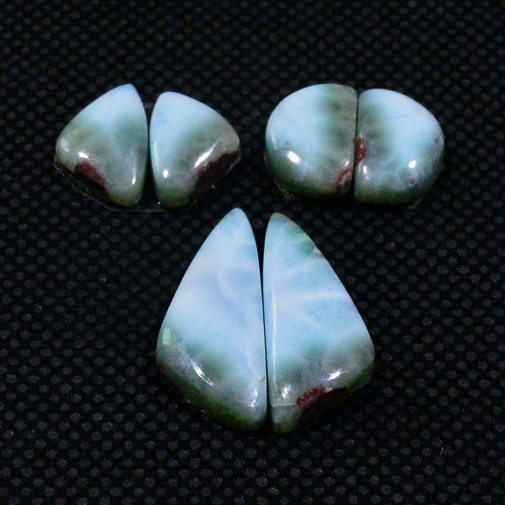 Image of 3 Pairs 29Cts Natural Blue Larimar Designer Cabochon Gemstone Earring Pair 20x12 10x6mm #19114