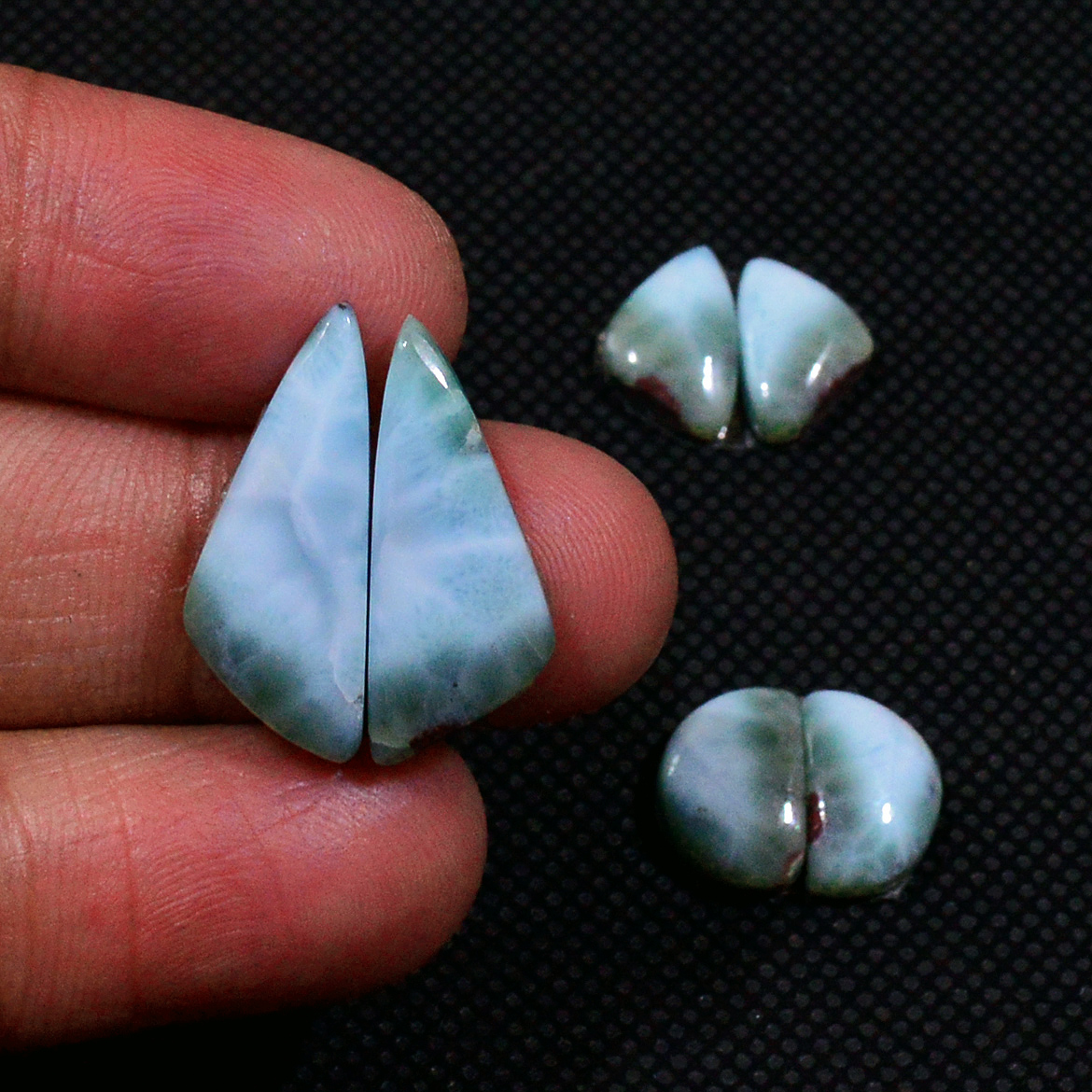 3 Pairs 29Cts Natural Blue Larimar Designer Cabochon Gemstone Earring Pair 20x12 10x6mm 19114